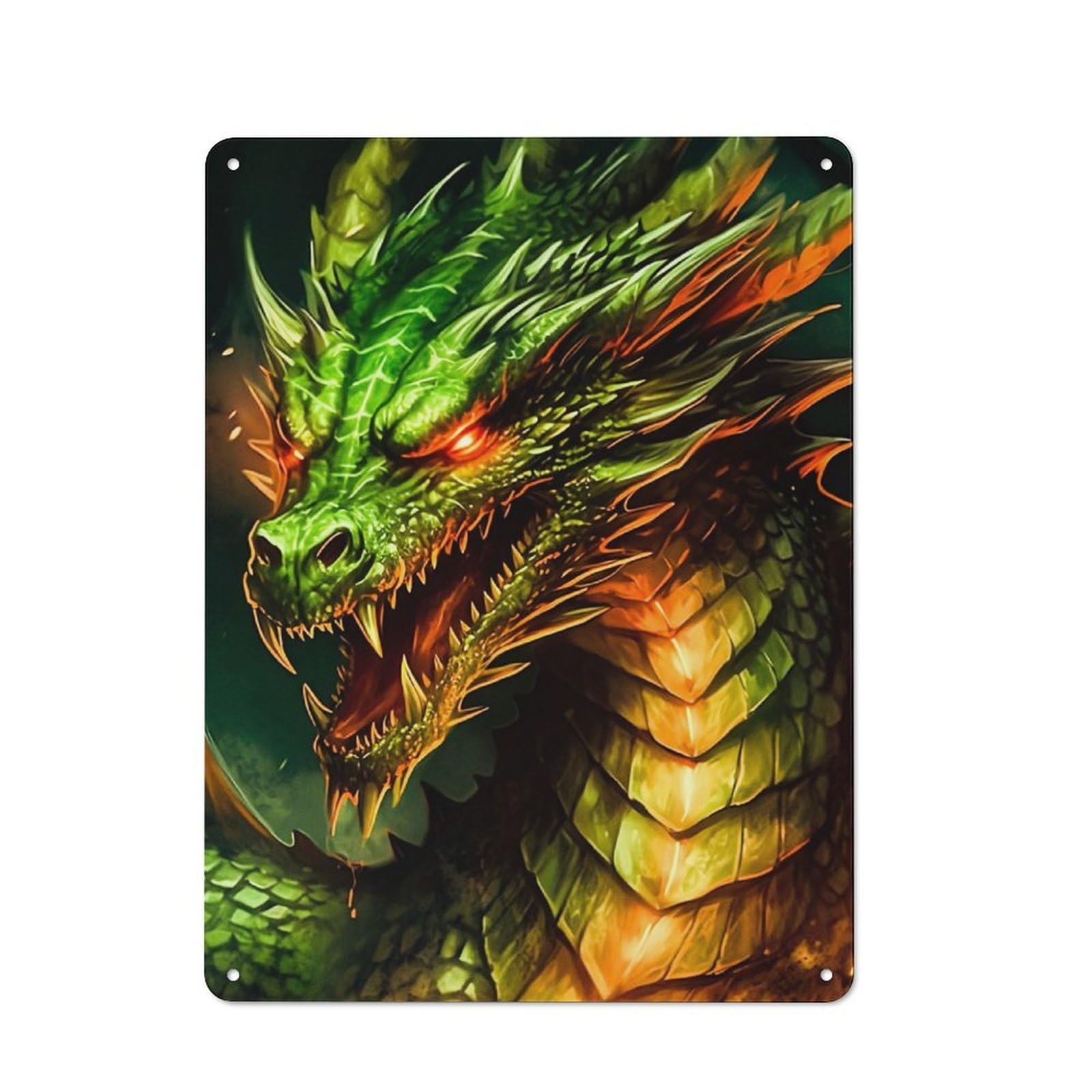Junmoney Green Dragon Vintage Tin Sign 40X30cm With For Dining Room Or Kitchen, For Vintage Wall Decor Fans, For Metal Sign Collectors