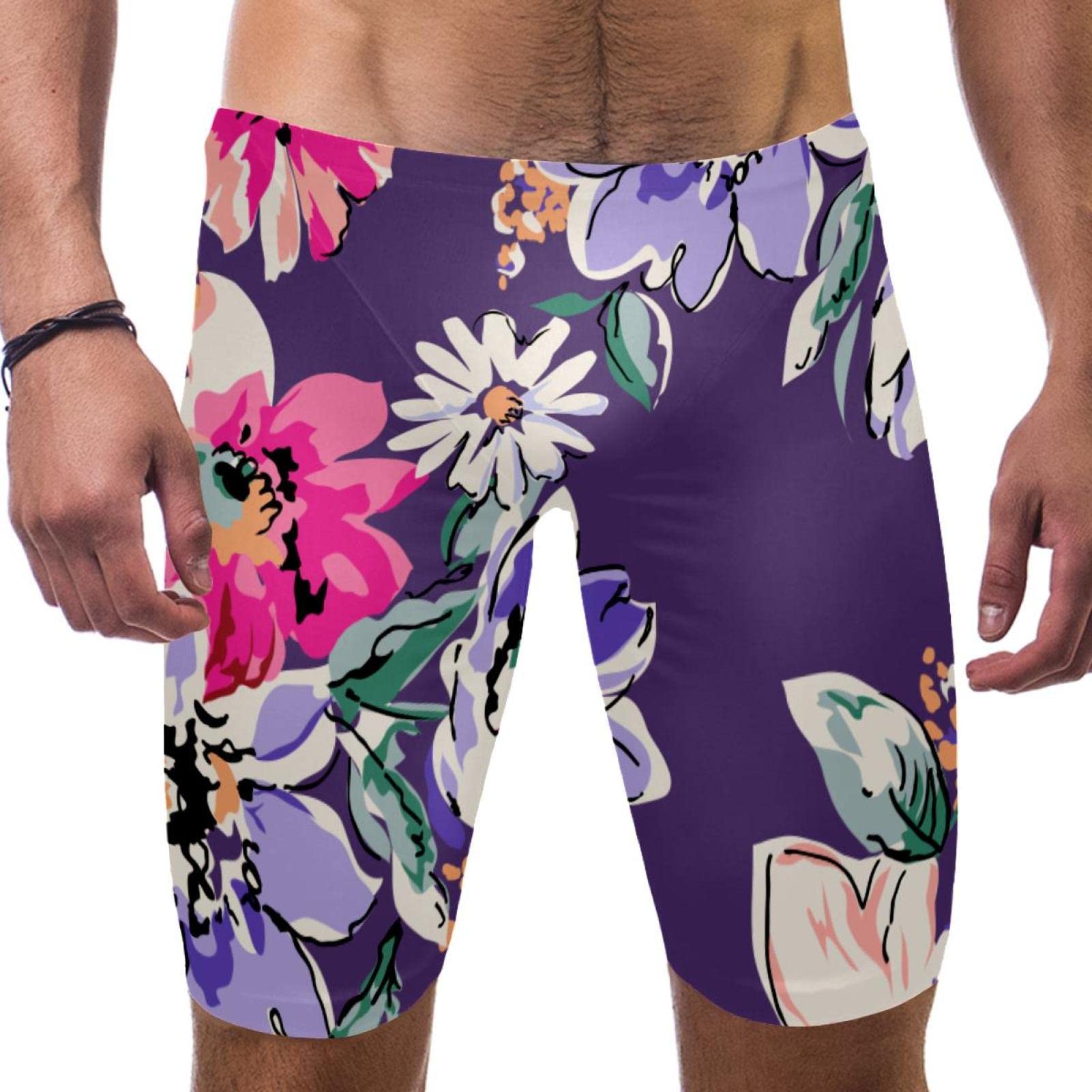 Traje de baño morado con estampado de flores para entrenar en la piscina 7