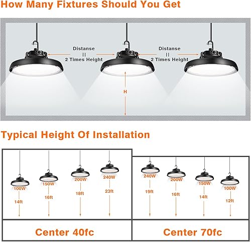 Miniatura 3 de Luz LED de alta bahía de 240 W UL& DLC listado UFO High Bay LED Luz 36000LM 0-10V regulable 6'Cable y enchufe de grado comercial poste de granero,