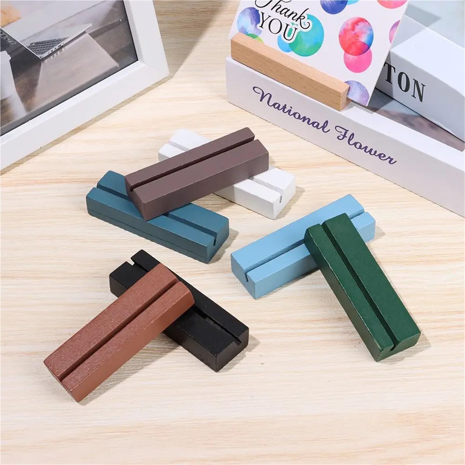 Segnaposto in legno, 5 pezzi, supporto per foto, rettangolare, fatto a mano, per matrimoni, numero di nome, immagini (verde)