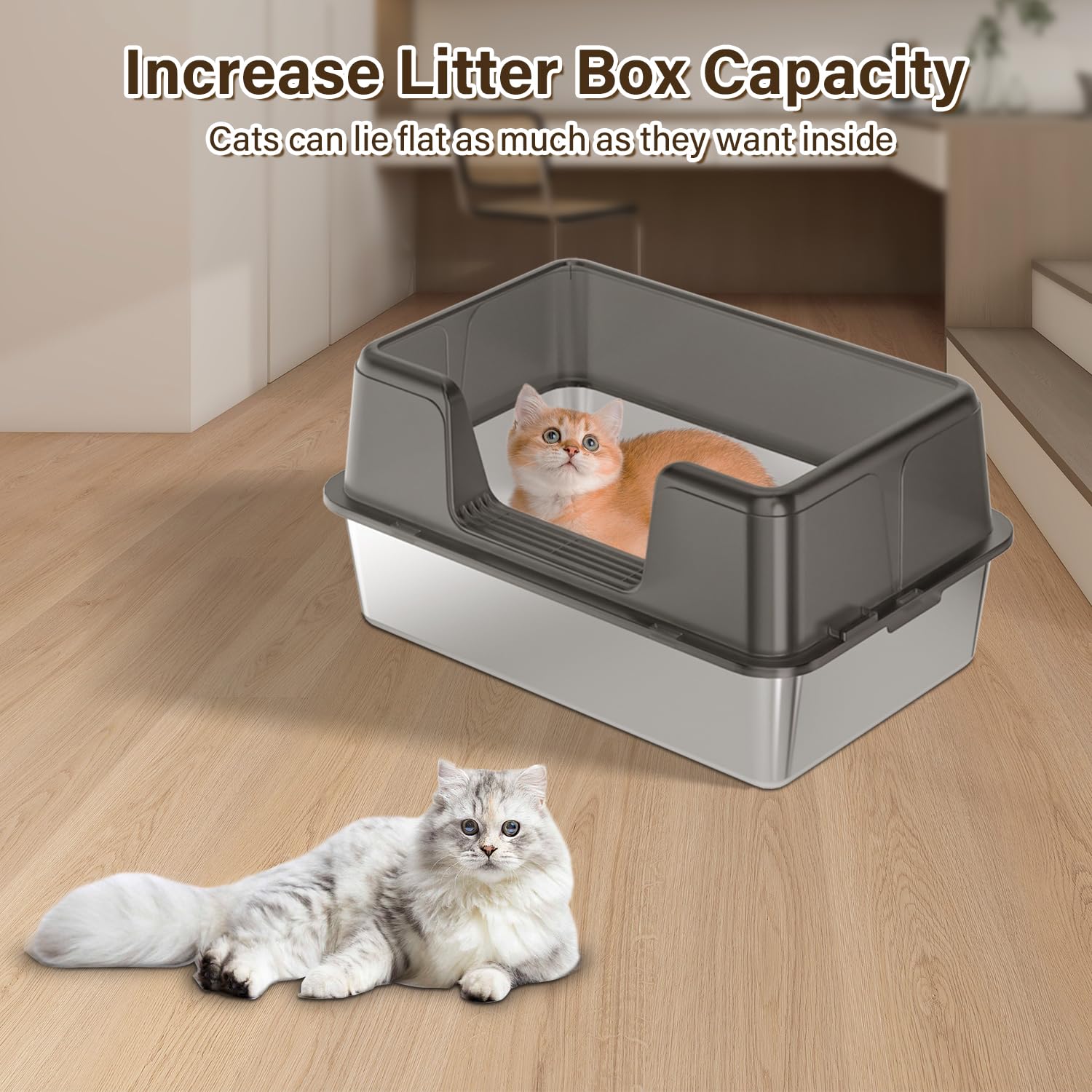 Katzenklo Edelstahl,60 * 40 * 30 cm Offene Edelstahl Katzentoilette,Stainless Steel Litter Box mit Katzenstreumatte und Katzenstreu Schaufel,Klebt Nicht an Rückständen, zieht Keine Gerüche