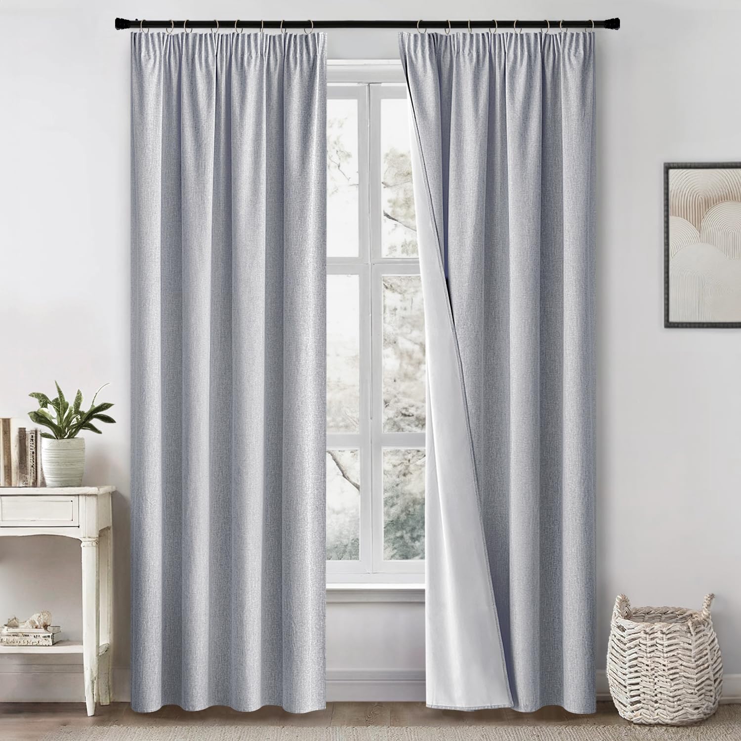 MIULEE 100% Cortinas Opacas 2 Piezas 140 x 245 cm, Azul Efecto Lino Cortinas Dormitorio con Cinta Fruncidora Anti Luz Cortina Termica Aislantes Frio y Calor para Salon