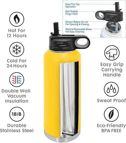 Miniatura 36 de Botellas de agua personalizadas con tapa abatible y pajilla, termo deportivo personalizado de acero inoxidable grabado, monograma personalizado