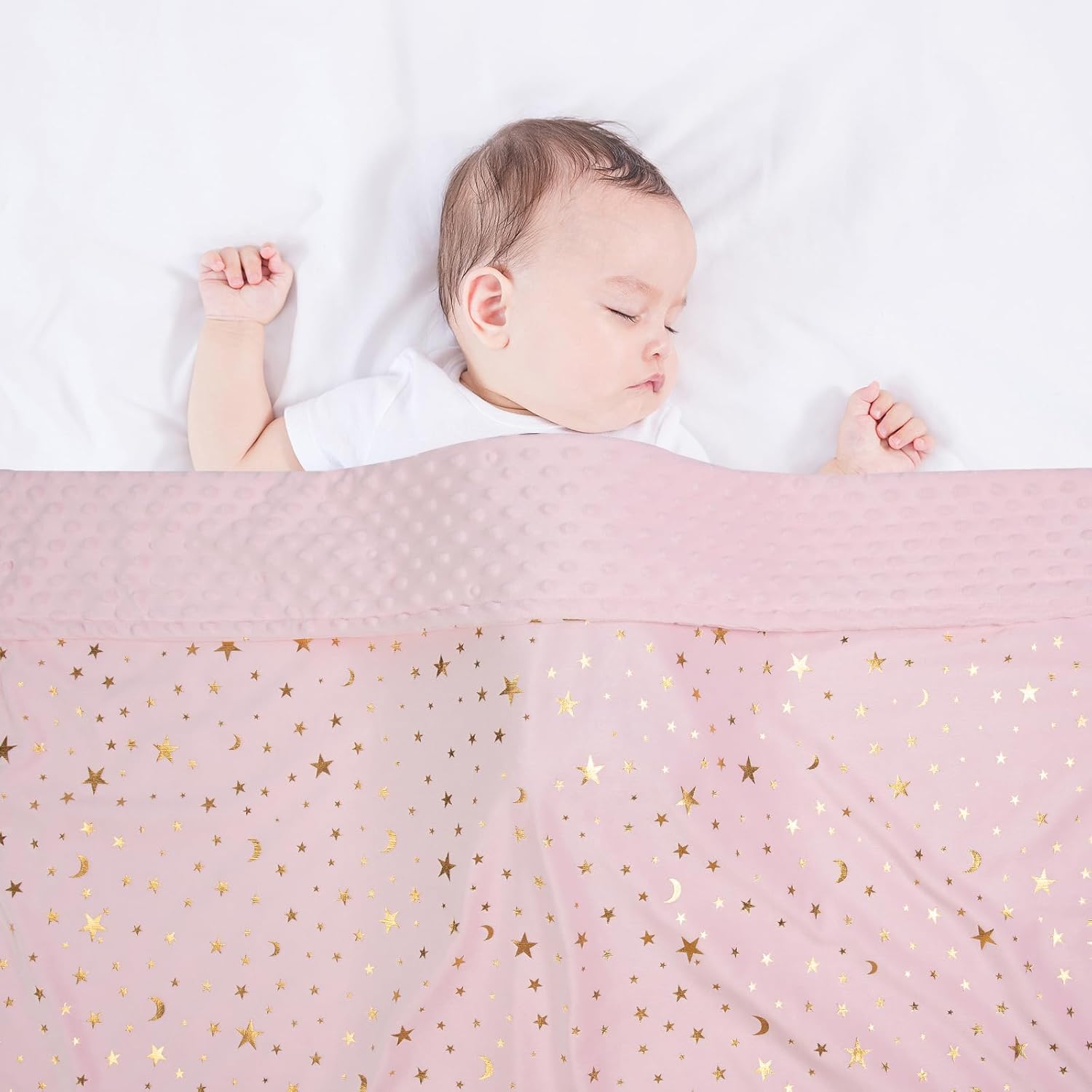 Baby Blanket for Boys Girls Soft Minky with Double Layer Dotted Backing, Star and Moon Printed 30 x 40 Inch Receiving Blanket (Pink) - Image 3
