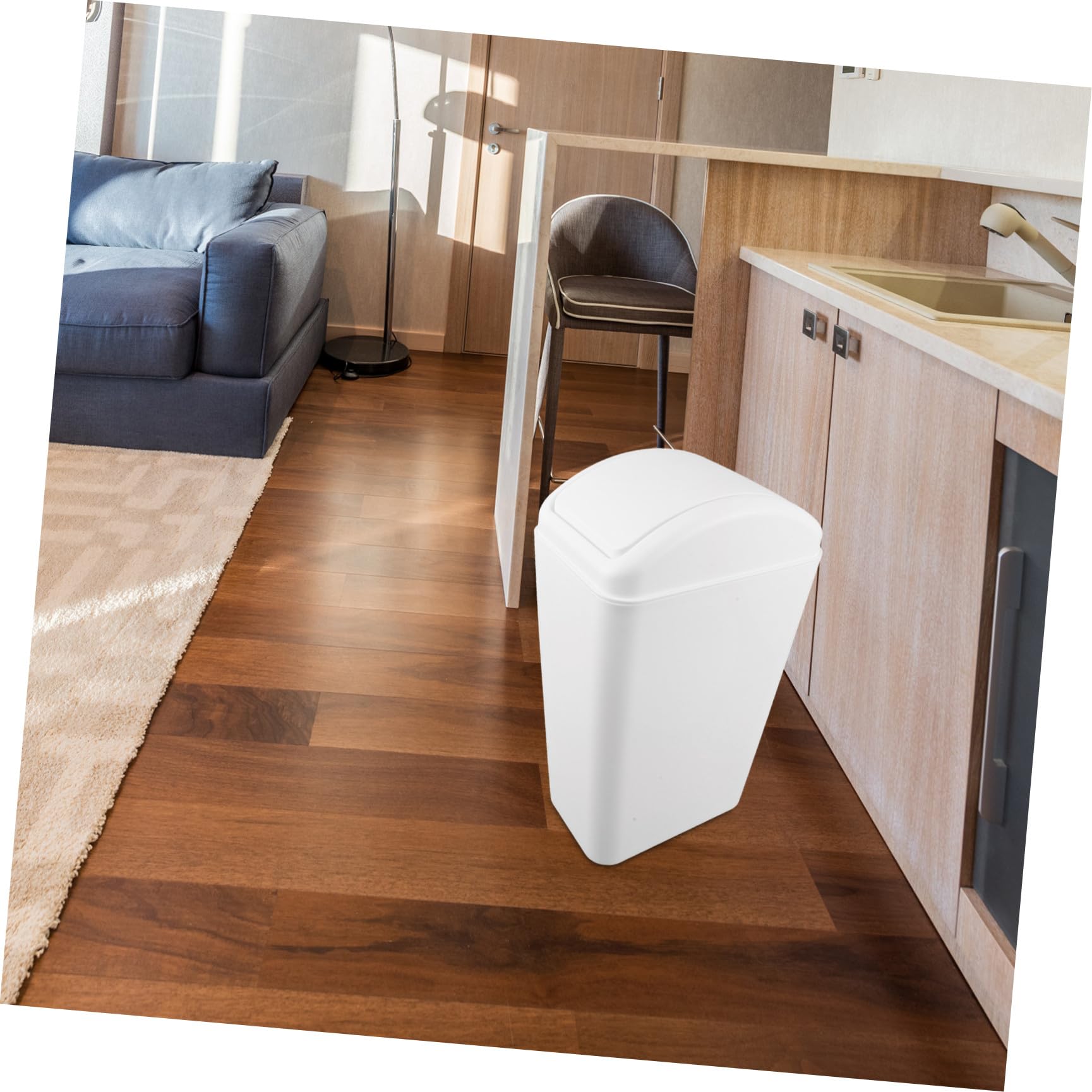 EXCEART Cubo con Gran Capacidad con Tapa Abatible de Basura de Plástico Blanco y Diseño Estrecho y Mecanismo Oscilante que Minimiza Olores para Cocina, Baño y Dormitorio