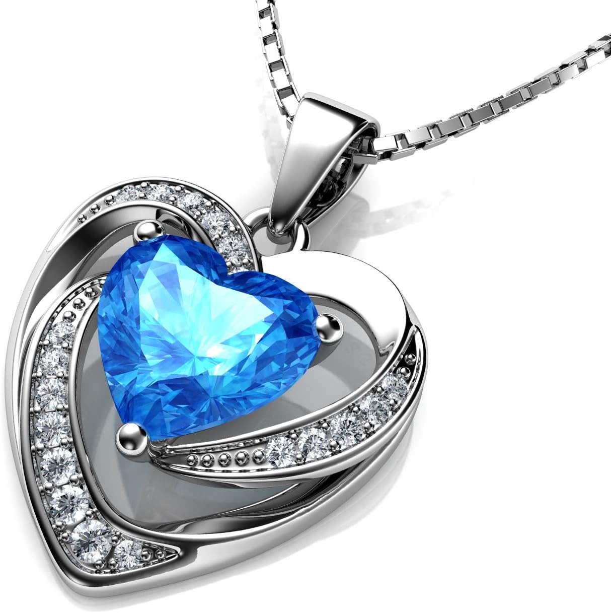DEPHINI Heart Necklace for Women - 925 Sterling Silver Pendant with Cubic Zirconia - Rhodium Plated Fine Jewelry Gifts for Her (Wife, Girlfriend, Mom)