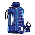 AQUAFIT 128 oz Water Bottle with Time Marker - Straw & Chug Lid - BPA Free 1 Gallon Gym Water Bottle with Handle - Big Gallon Jug (Blue, 128 Ounces)