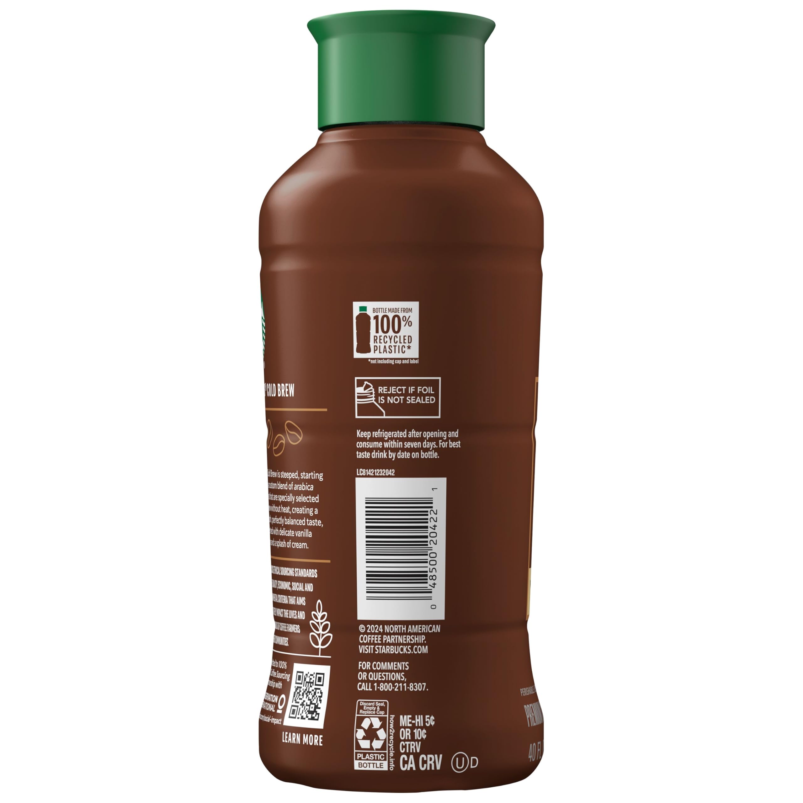 Starbucks Cold Brew Coffee, Vanilla Sweet Cream, 40 Fl Oz Bottle, Naturally Flavored, Colombian Blend, Iced Coffee Drink