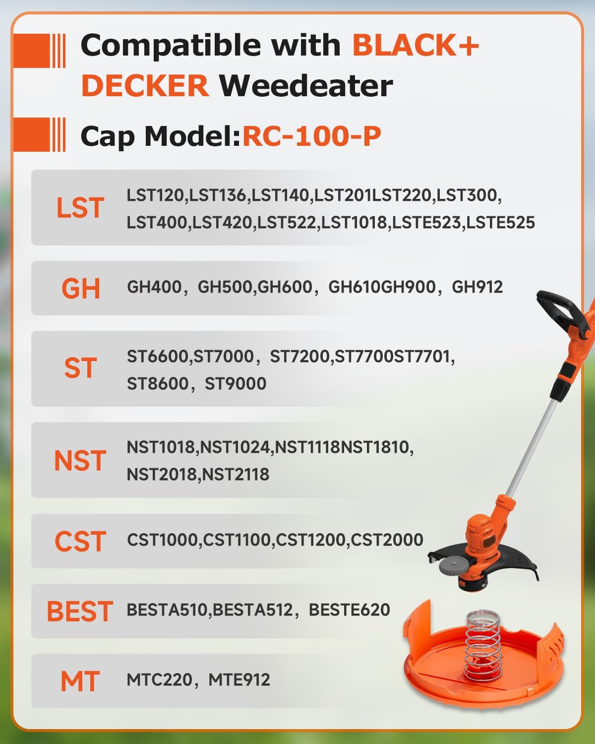8 Pack Weed Eater Cap Compatible with Black and Decker Weed Wacker, RC-100-P Replacement Spool Cap Covers, Weed Eater Parts for Black and Decker String Trimmer