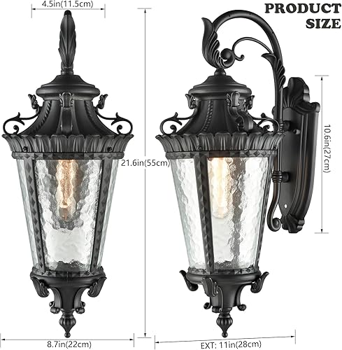 Miniatura 6 de SAMTEEN Luces de pared negras para exteriores, aplique de pared exterior de 21.6 pulgadas de alto, cristal de agua, farol de pared al aire libre,