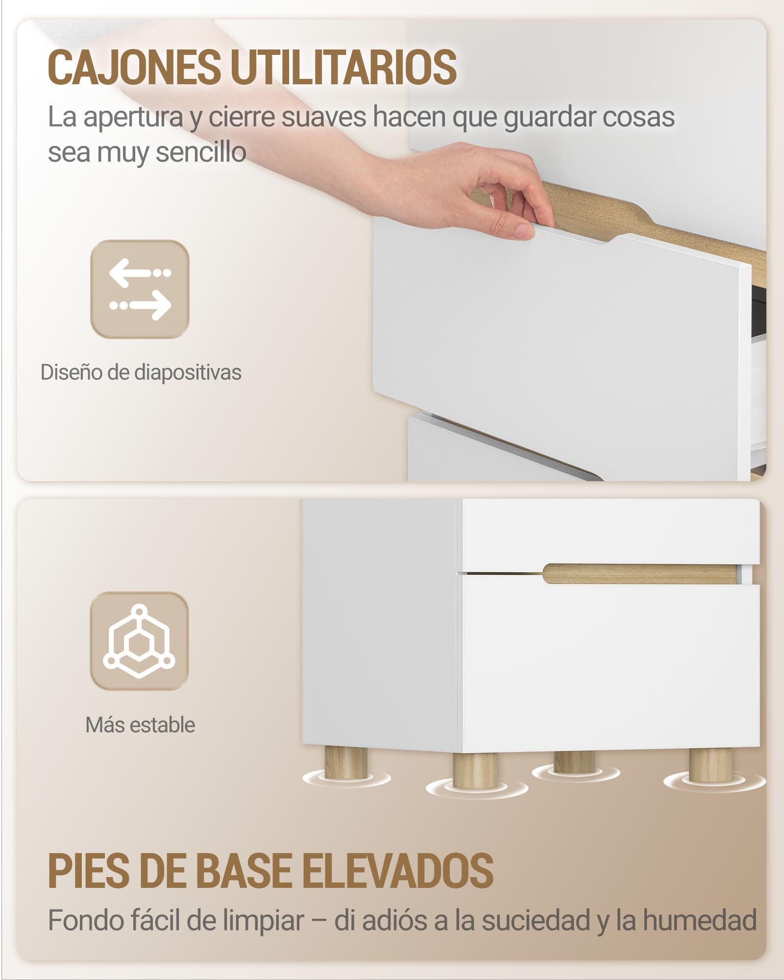 Hzuaneri Juego de 2 Mesilla de Noche, con 3 Cajones, Estación de Carga (2 Tomas AC, 2 Puertos USB), Estilo Minimalista Moderno, para Dormitorio, Salón, 35 x 40 x 65 cm, Blanco NS33403XEU