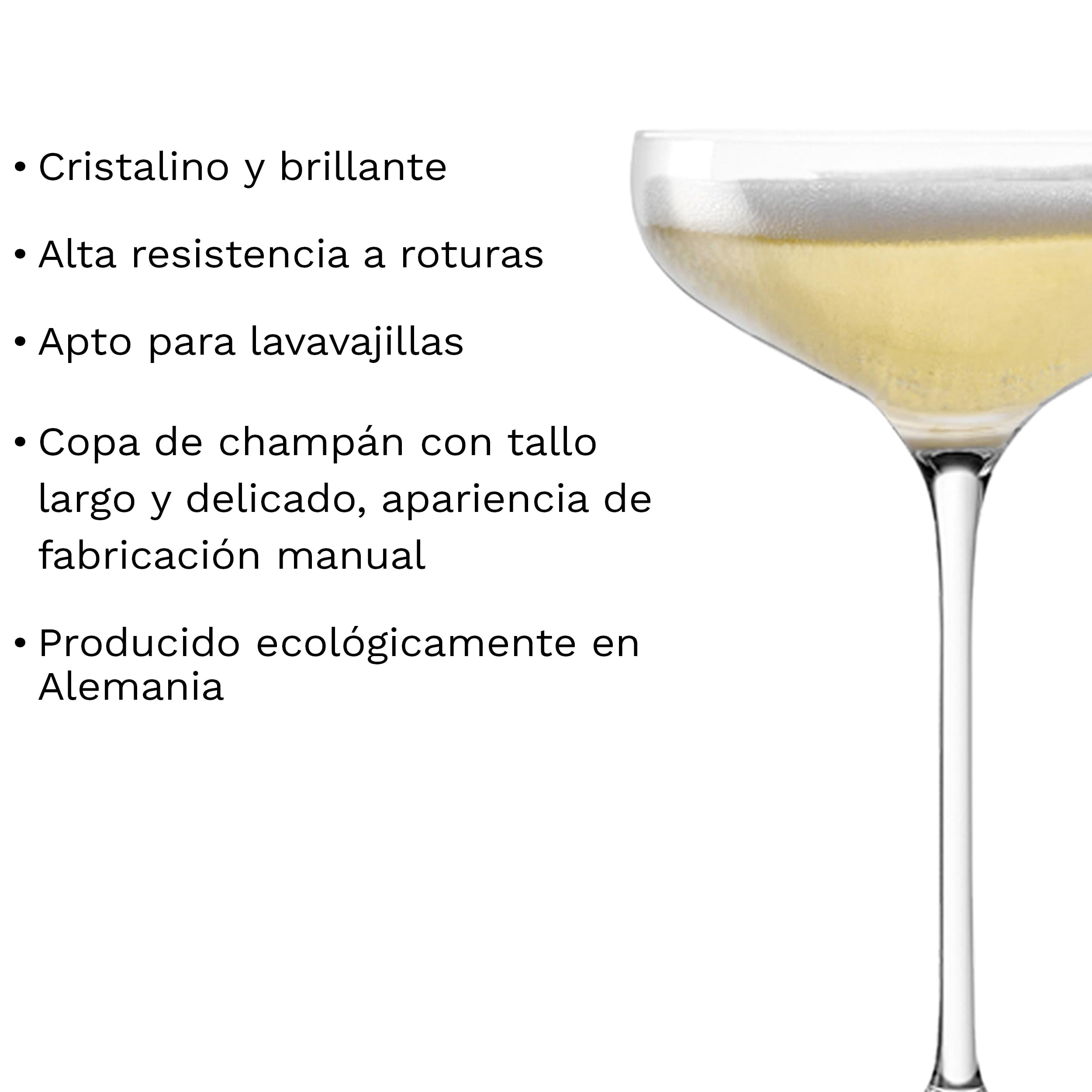 Stölzle Lausitz Copas de Champagne SWING Juego de 6, 300ml – Elegantes Copas de Champagne Ideales para Vino Espumoso & Cócteles – Copas de Cristal de Alta Calidad – Aptas para Lavavajillas