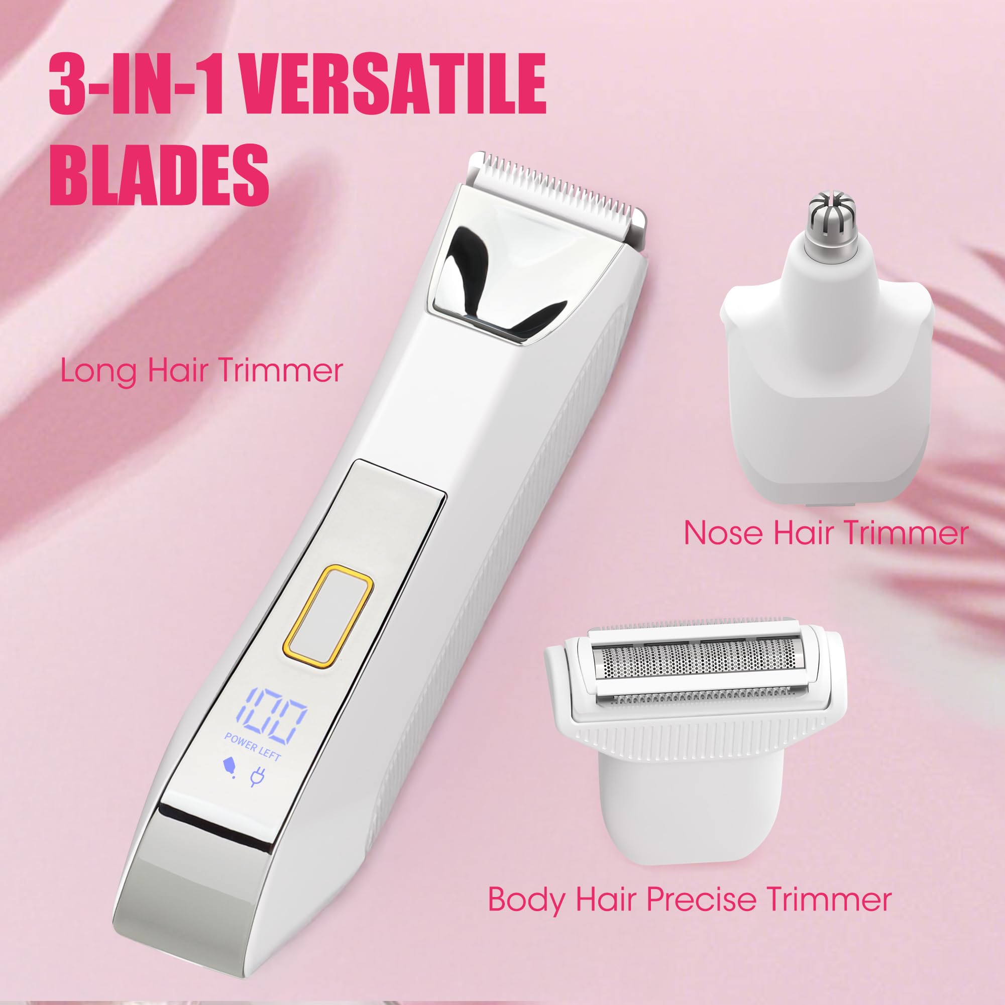 Karrte Rasoirs pour femme pour le rasage des poils pubiens, tondeuse de bikini humide et sec 3 en 1 pour zone privée des femmes, rasoir électrique à tête de lame en céramique remplaçable avec