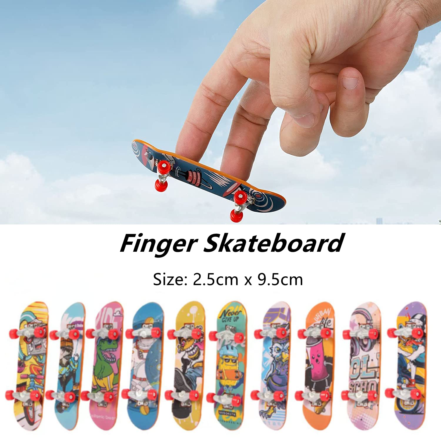 QINIFIFY Lot De 6 Finger Skateboards – Planches Miniatures 9,5x2,5 Cm, 20 Motifs Variés, En Plastique Et Alliage – Jouet De Doigt Pour Enfants, Cadeau De Fête
