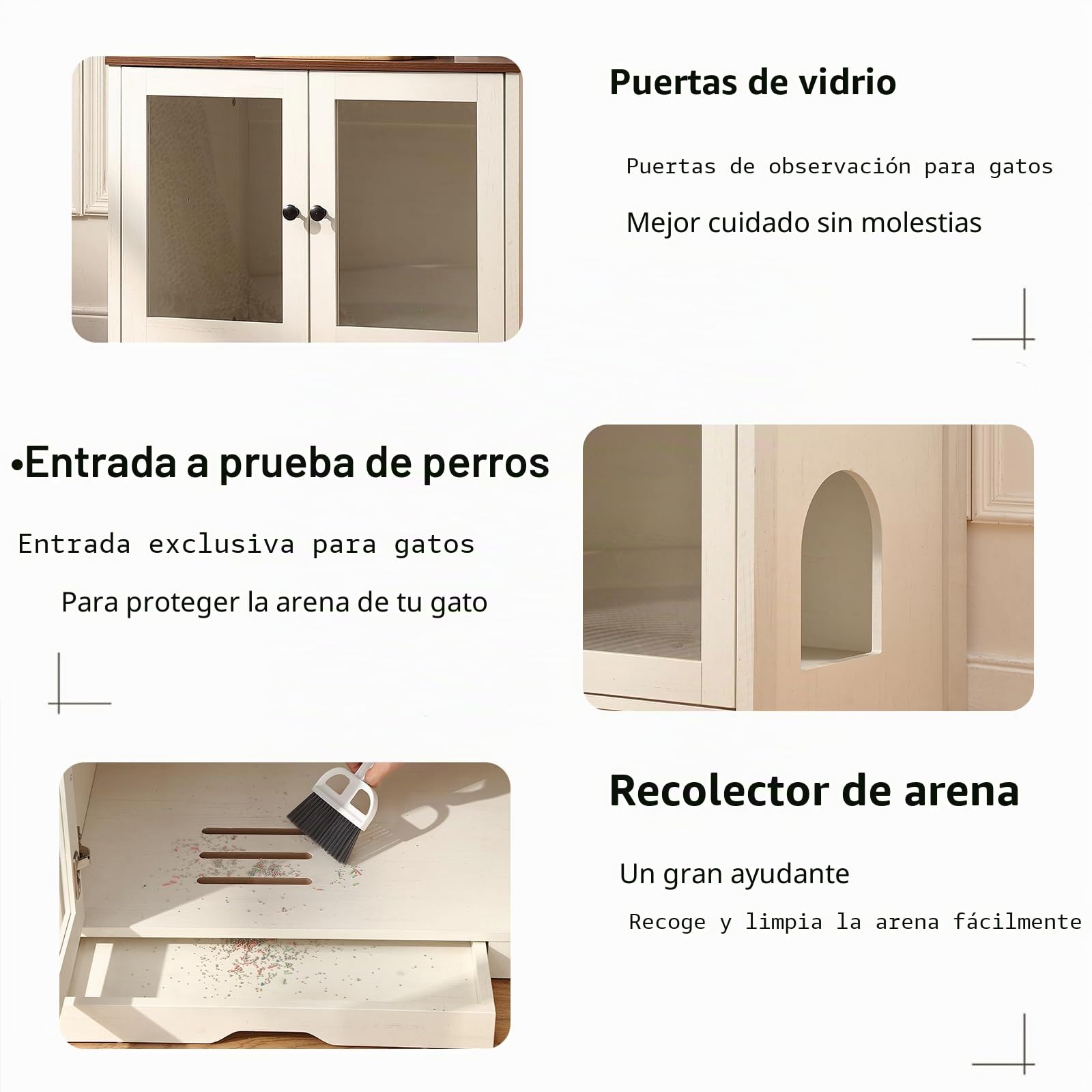 FOREST GRAVITY Mueble Arenero para Gato Pequeño Mueble Arenero para Gato Moderno 82 * 58.5 * 53 cm Casa para con Puerta y Tabique Separador Blanco Antiguo