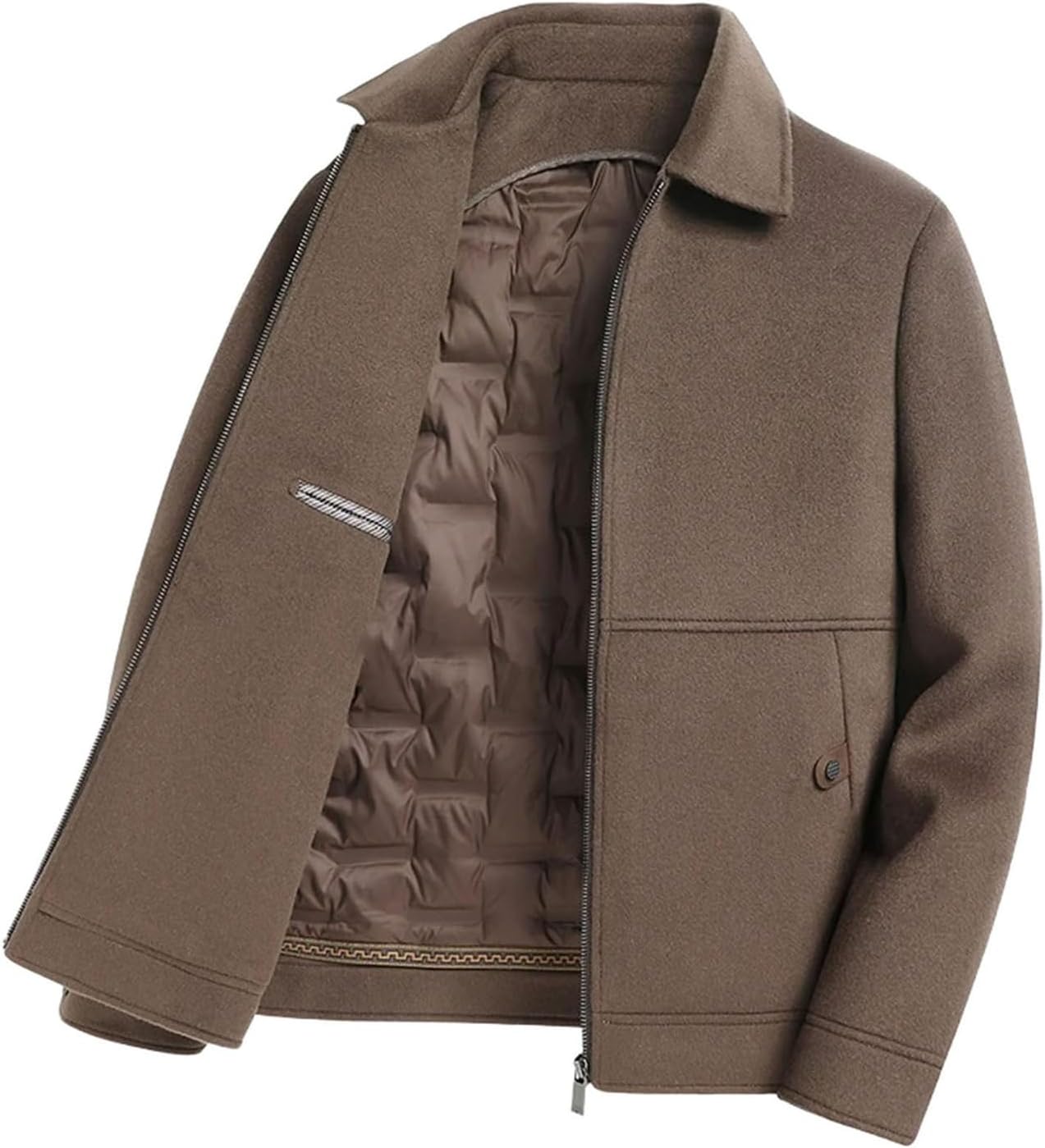 Mens Short Down Jackets Thicken Business Casual Goose Down Filled Coat Detachable Lightweight Winter Wool Coat