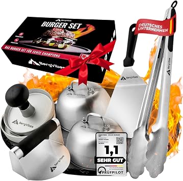 Burger Smasher Smash Burger Set 6 Pieces Stainless Steel Smash Burger Press 2 x Burger Covers Aluminium Burger Press Plancher Spatula Smashed Burger Press Barbecue Tongs Smasher Plancha Accessories