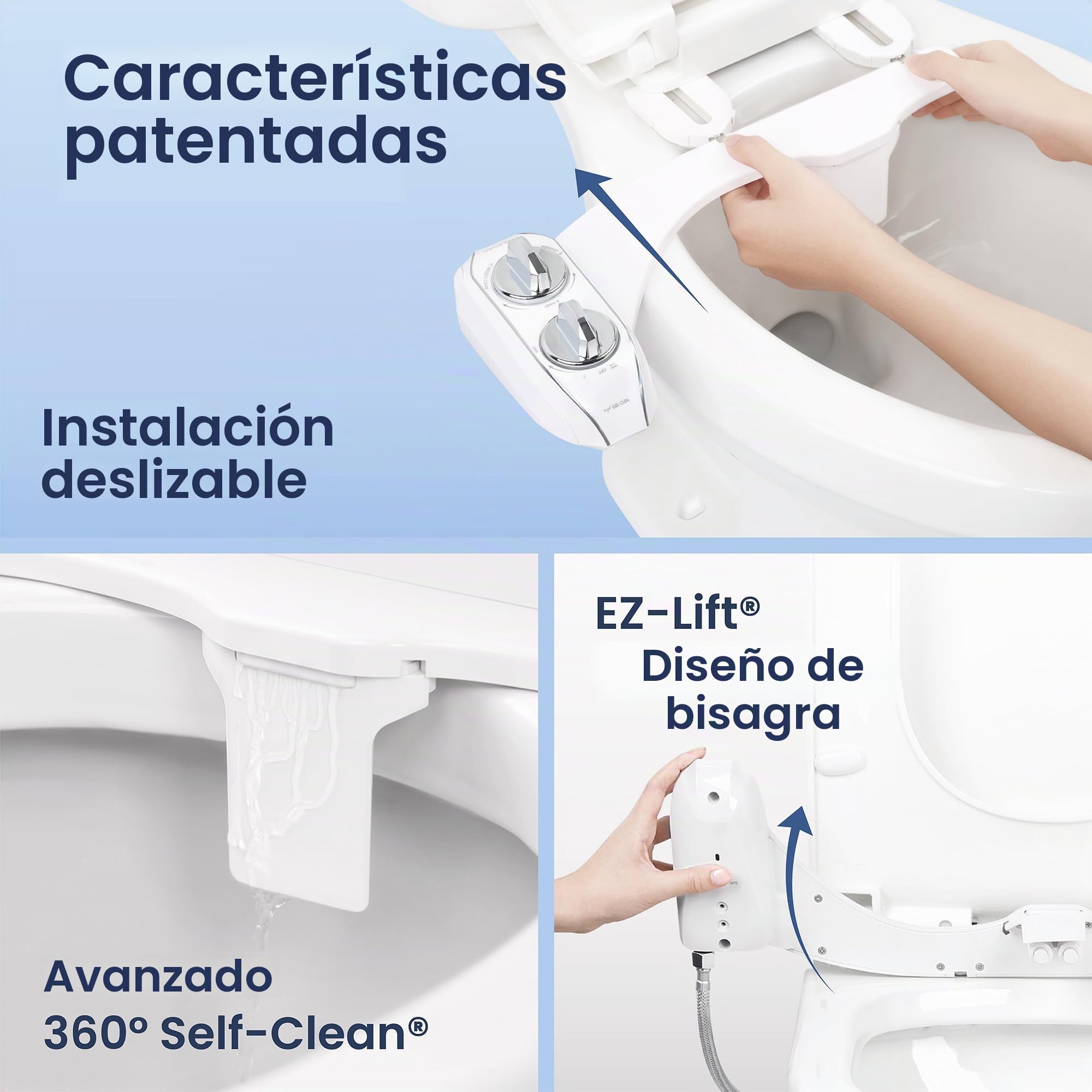 LUXE Bidet NEO 185 Plus - Accesorio de asiento de inodoro mecánico de última generación con bisagras EZ-Lift innovadoras, boquillas dobles y modo de autolimpieza de 360° (blanco)