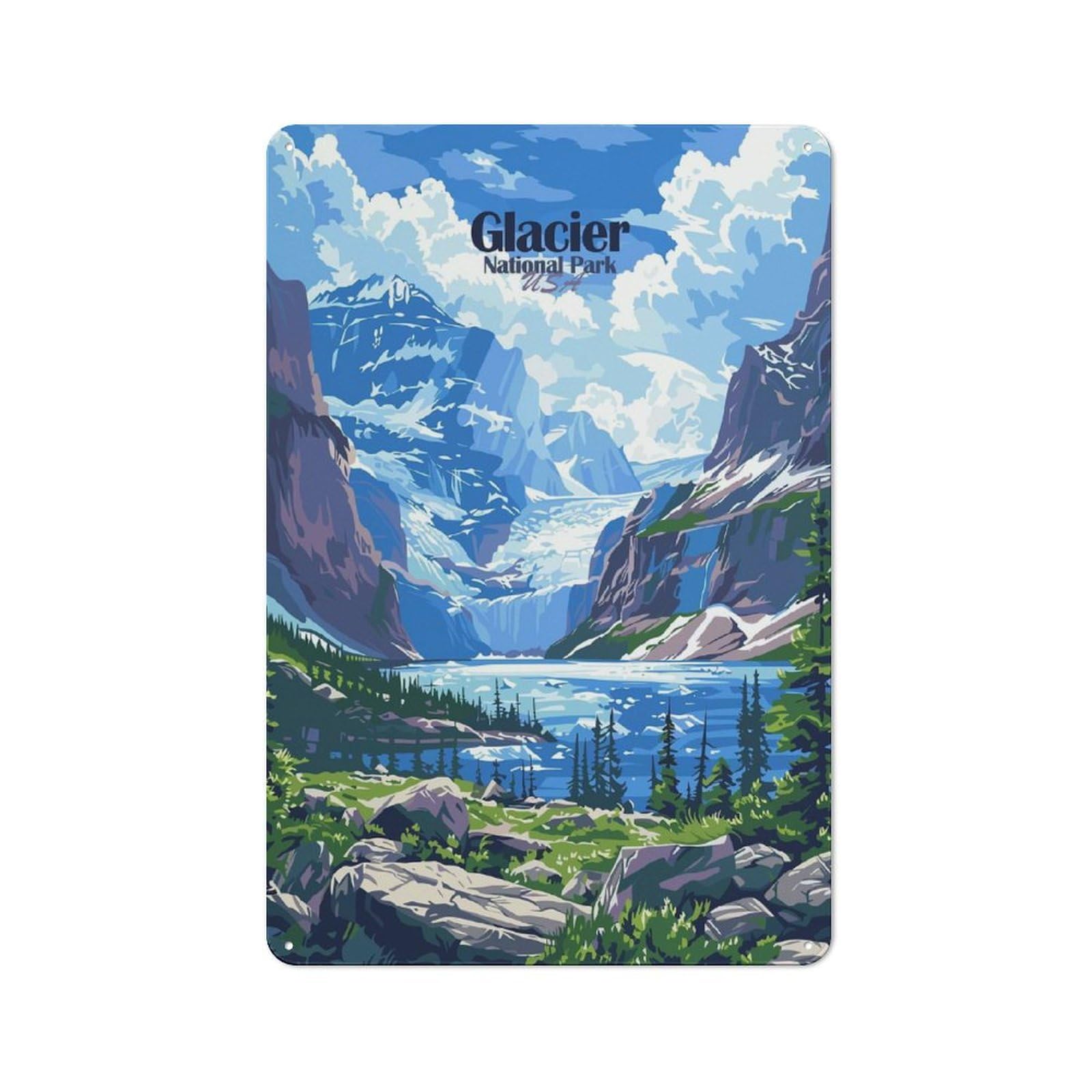 Junmoney Style-13 Urban Metal Wall Art Sign 30X20cm Featuring Glacier National Park Usa Landscape Art, Studio Wall Art For Modern Home, Workshop, Office Or Cafe