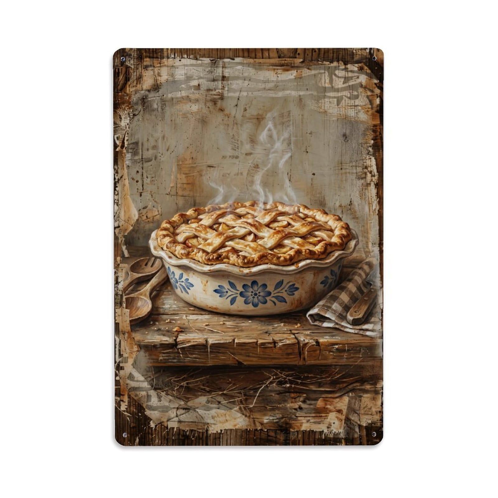 Country Kitchen Pie Dish Baking Countryside Home Metal Tin Sign Plaque Wall Decor for Cafe, Club Bar, Office, Home Garden Metal Poster 8x12Inch