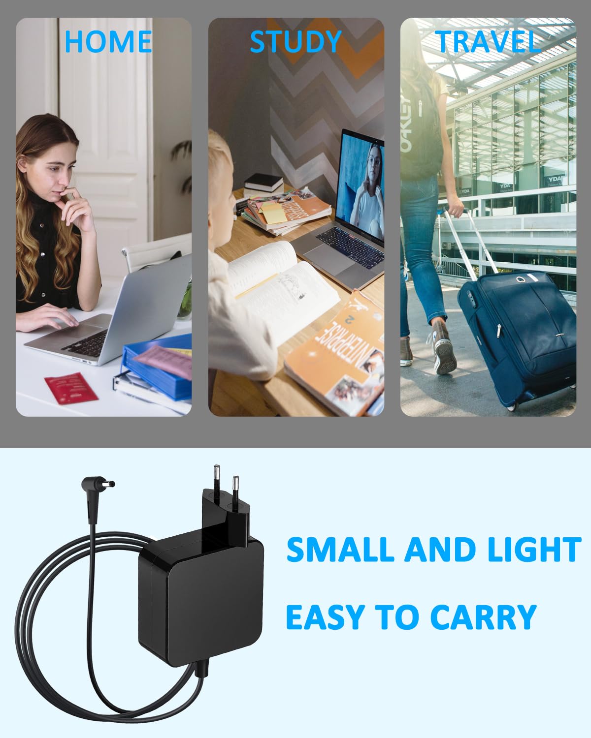 Chargeur USB-C 65W DEYEE Pour ASUS Zenbook, Chromebook, MacBook, Lenovo, Dell, HP - Portable Universel