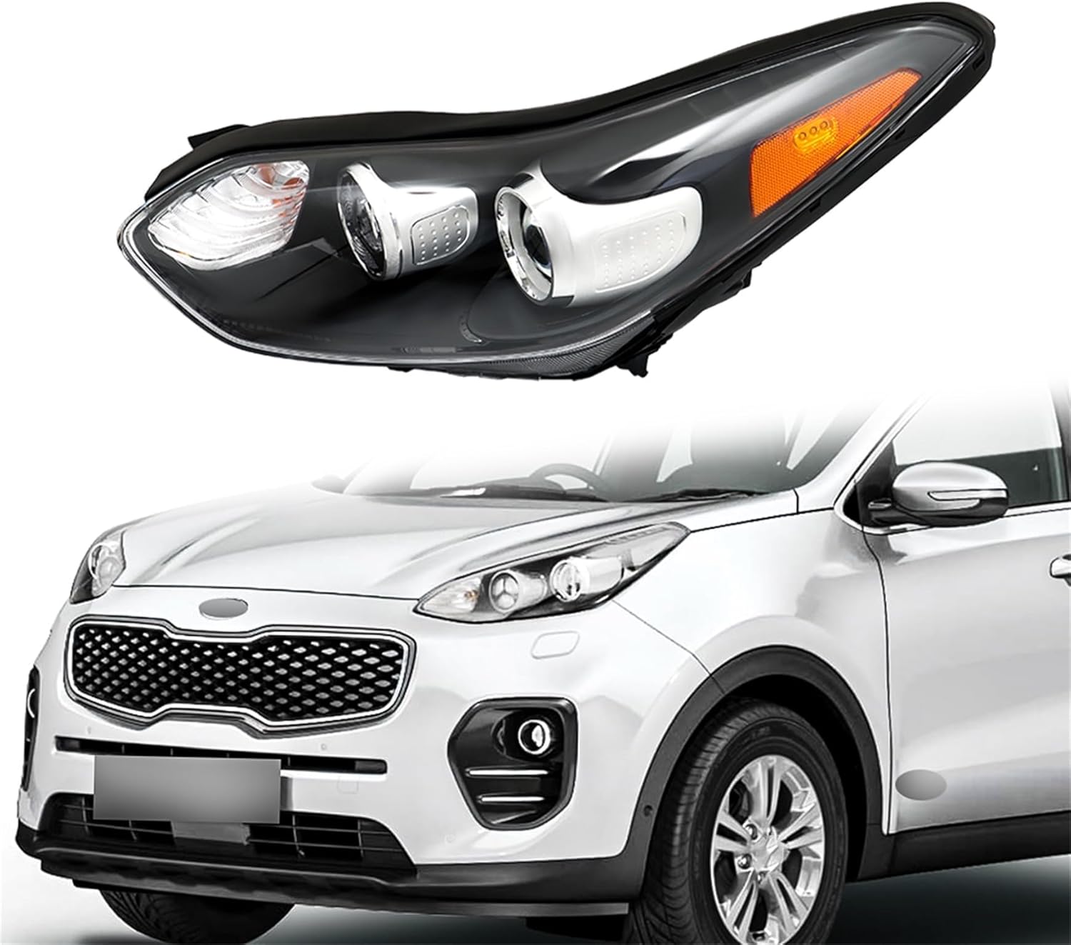 Silscvtt Headlights Assembly Replacement for Kia Sportage 2WD 2017-2019 Halogen Headlamp with DRL Driver Side 92101D9110