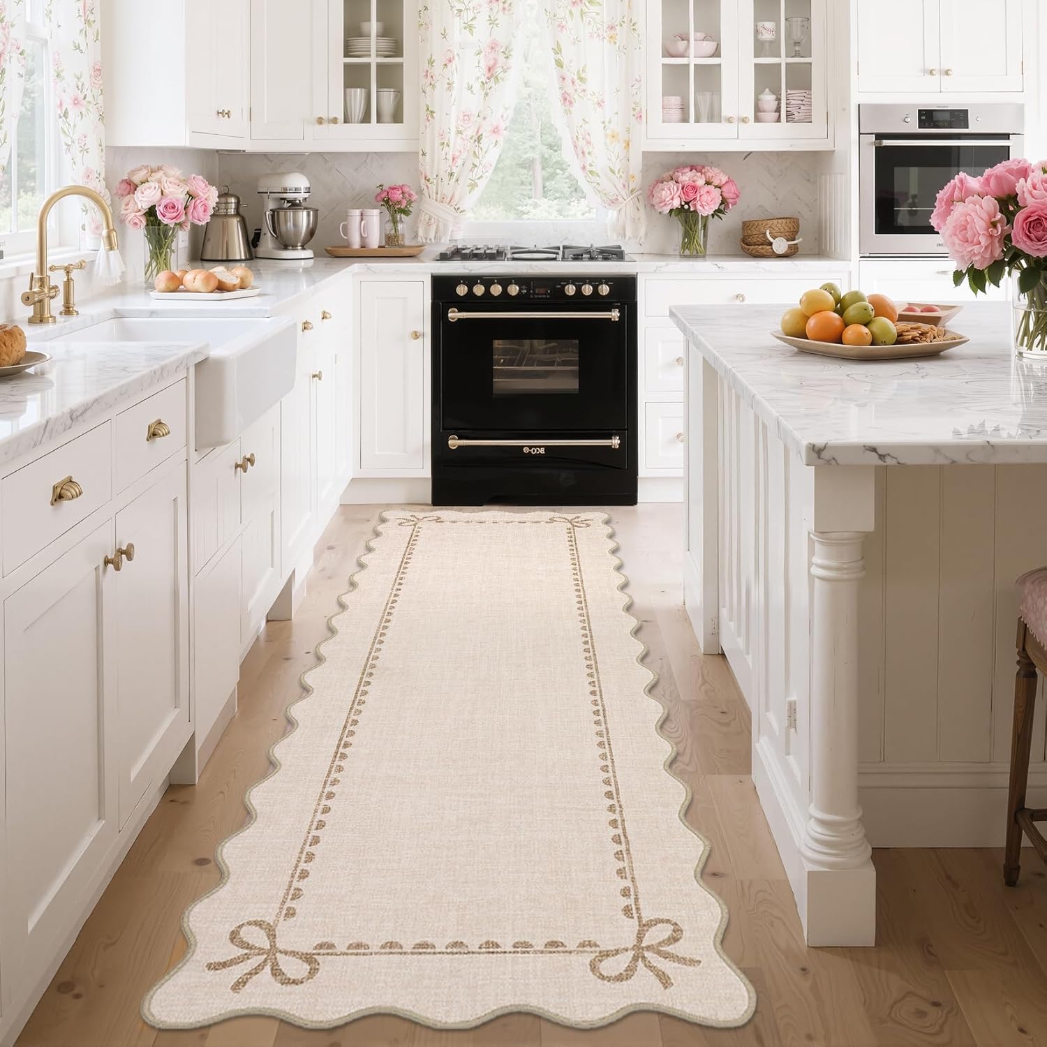 GarveeHome Scalloped Bow Rug for Living Room, Solid Beige Rug for Dorm, Washable Runner Rugs 2x6 Soft Low Pile Non Slip Scalloped Rugs for Nursery Bedroom Decor Hallway Entryway Playroom - Image 3