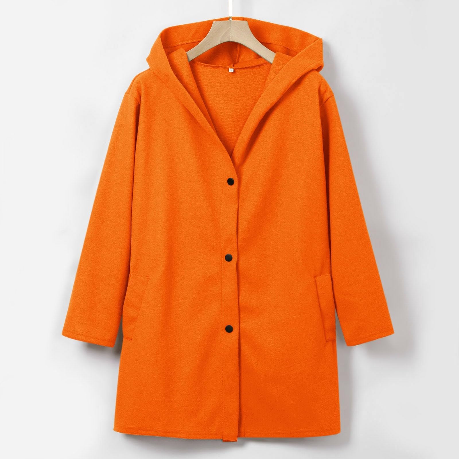 Genérico Casual Single Breasted Hooded Jacket for Autumn,Womens Casual Solid Color Coat Jackets Single-Breasted Mid Length
