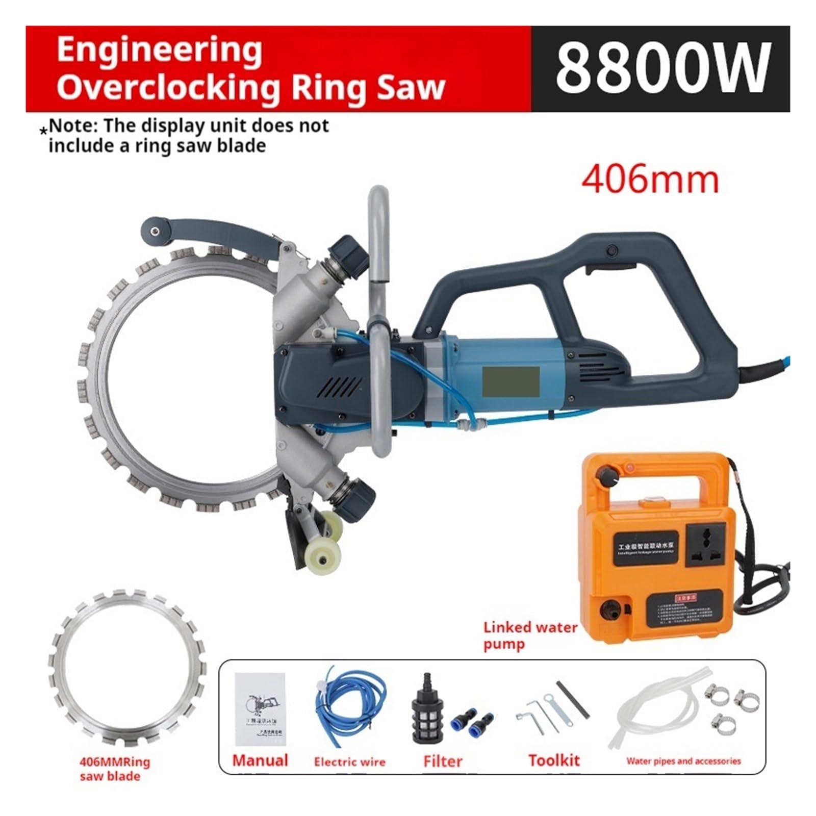 Scie À Anneau En Diamant For Béton, 8800W, Profondeur De Coupe 30 50cm, Électrique Portable Sans Balais Haute Fréquence For La Construction Un Groove Puissant(406MM)
