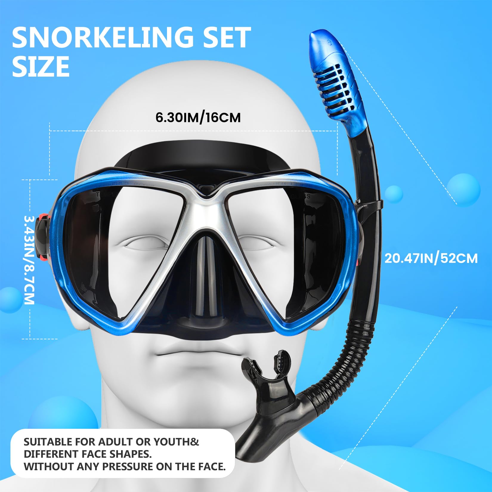 Máscara de Buceo, 180°View HD Máscara de Snorkeling/Buceo, Gafas de Buceo y antifugas, Juego de Buceo para Adultos y niños