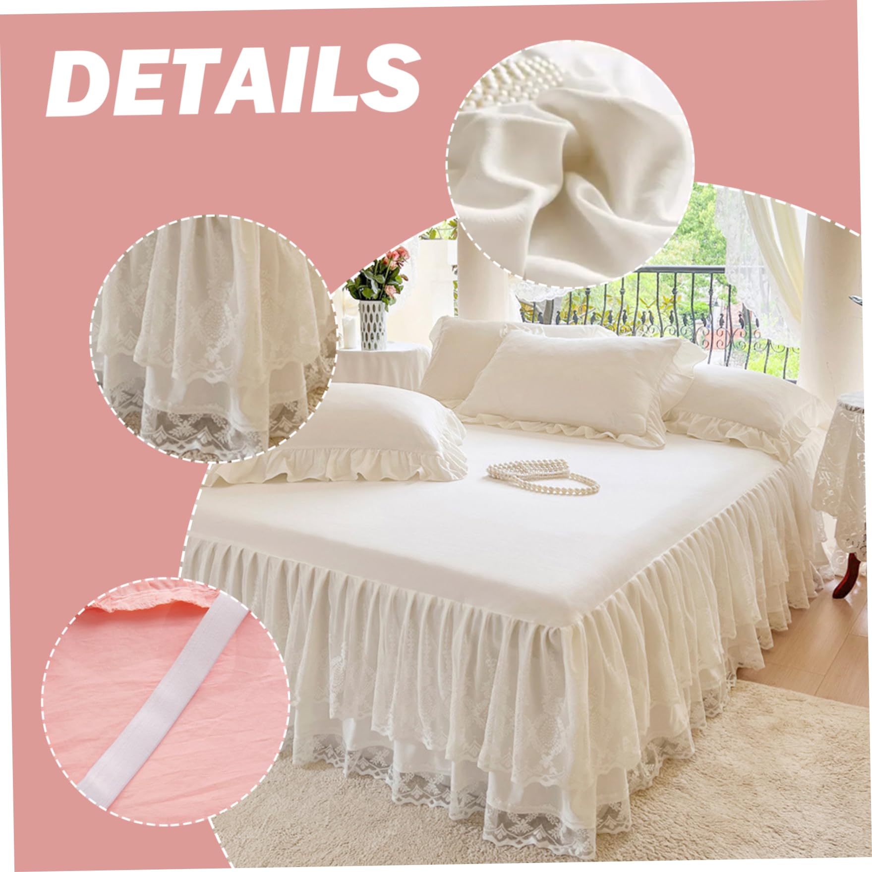 Gonna da letto con volant per letto – Gonna in pizzo a 3 strati con 16 cadute, elegante avvolgente intorno a 59x79'' per nascondere sotto i contenitori