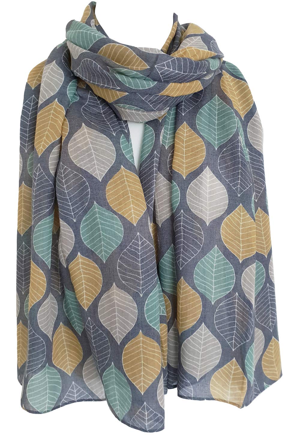 Glamlondon Women's Blue Beautiful Designed Large Leaves Print Scarf (Blue)