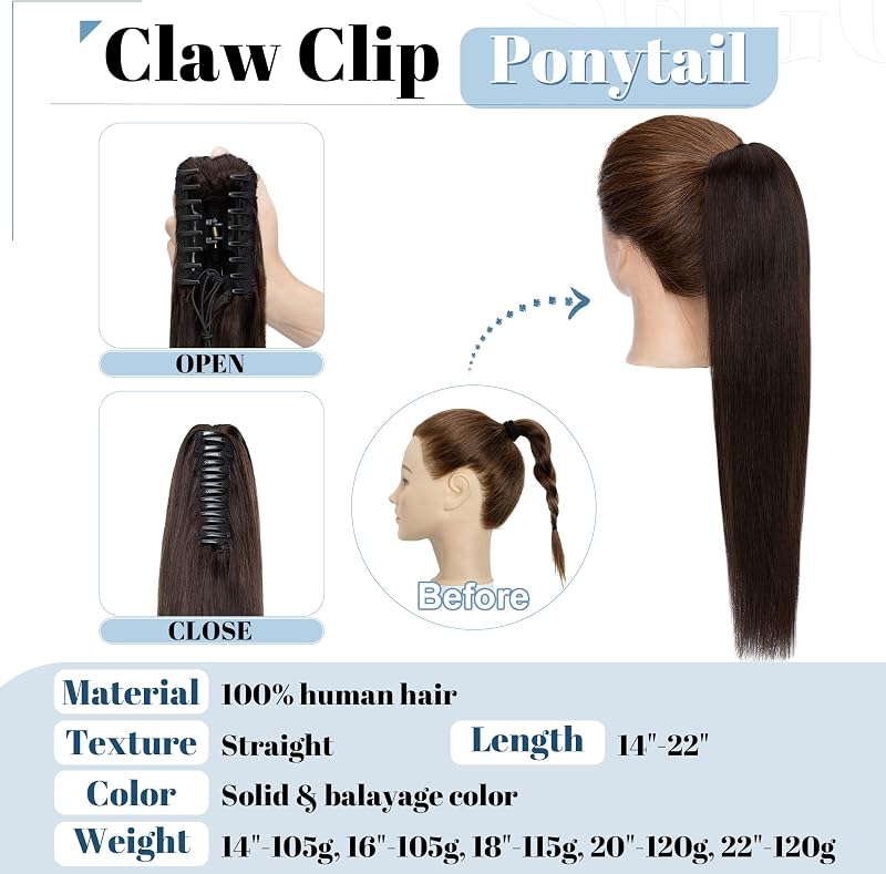 SEGO Valódi Hajból Készült Lófarok Kiterjesztés, 55cm, 120g, Sötét Barna