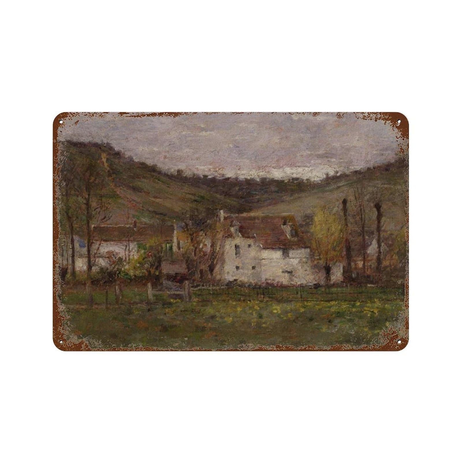 xiaoxiaoshen Autumn Country Landscape Painting, Vintage, Neutral, Wall Decor Art Metal Tin Poster Modern Home Decor Art Home Bar Shop Decorations Vintage Sign 20x30cm