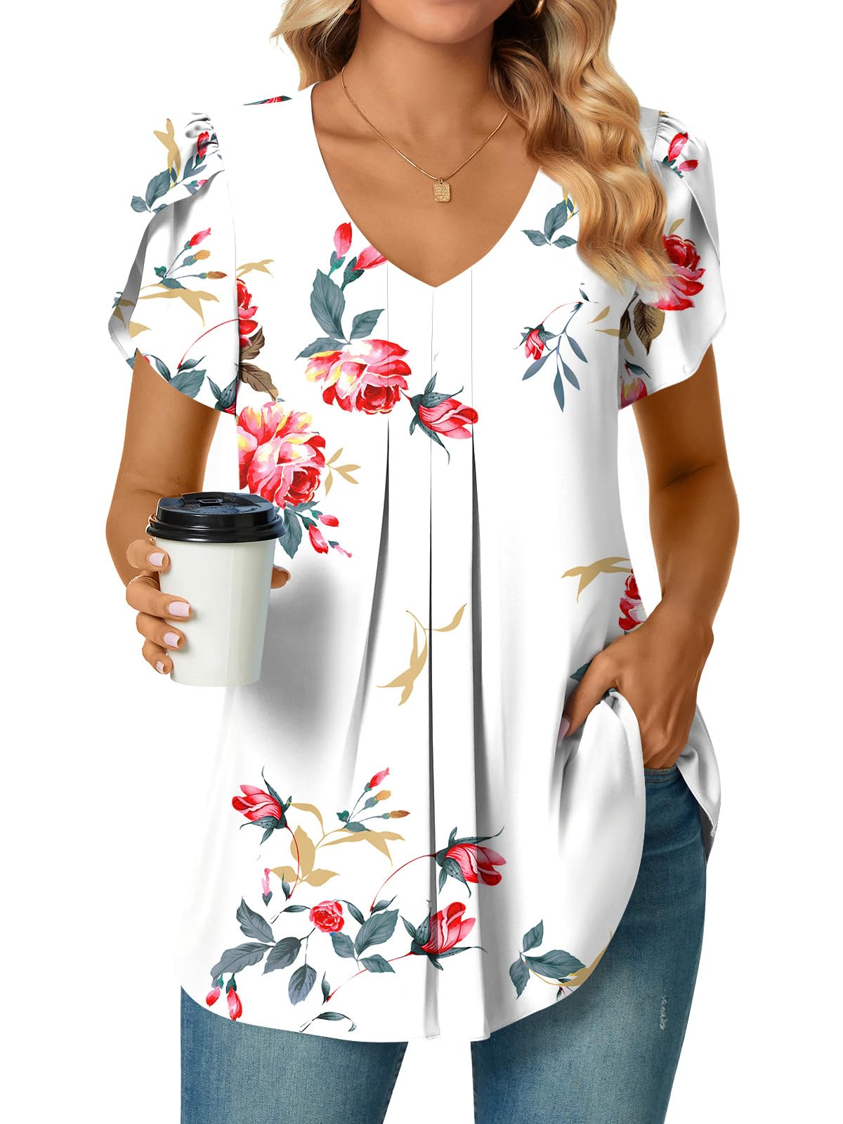 Bestbee Women's Chiffon Blouses Dressy Casual Tops Summer Tunics V Neck Business Short Sleeve Shirts