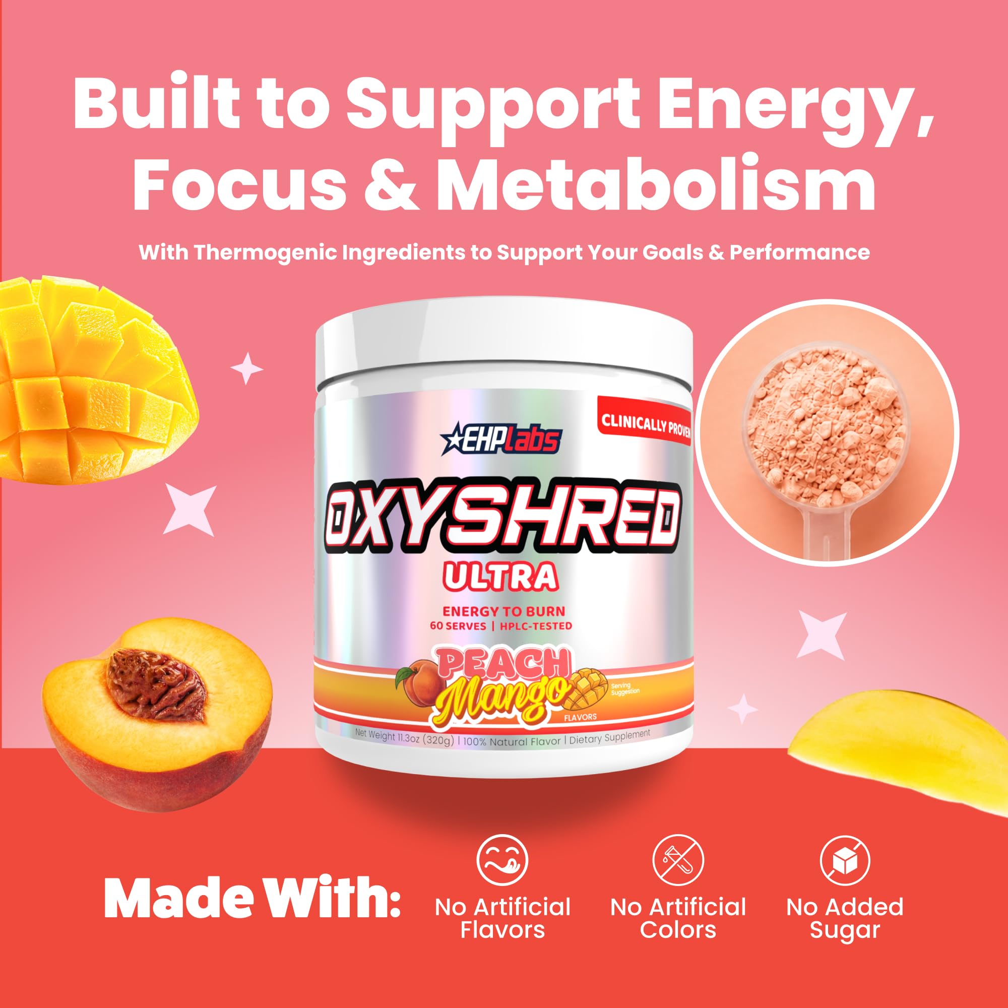EHP Labs OxyShred Pre Workout Powder - Preworkout Powder with L Glutamine & Acetyl L Carnitine, Energy Boost Drink - Peach Mango, 60 Servings — Amazon image 6