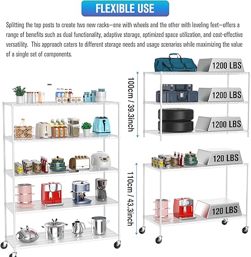 Miniatura 6 de Estantería de alambre NSF de 5 niveles, 24 x 60 x 82 pulgadas, capacidad de 7500 libras, estante de metal de almacenamiento ajustable resistente con
