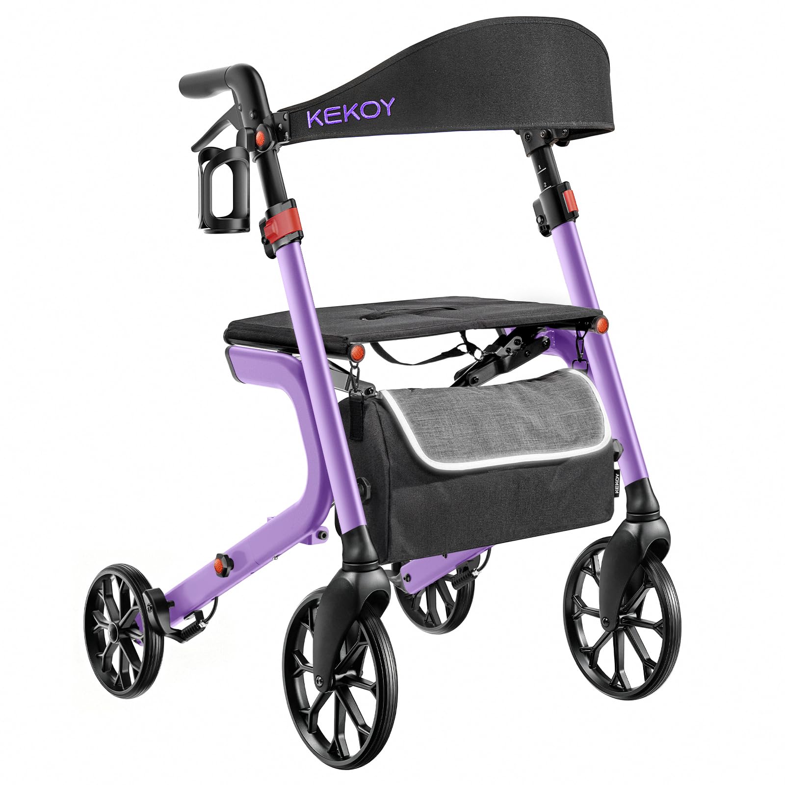 Kekoy Rollator faltbar und leicht mit Sitz, Traglast, auf allen Geländen. Aluminium höhenverstellbarer Outdoor Rollator für Senioren mit Sitzkissen, Lehne, Stauraum & Becherhalter