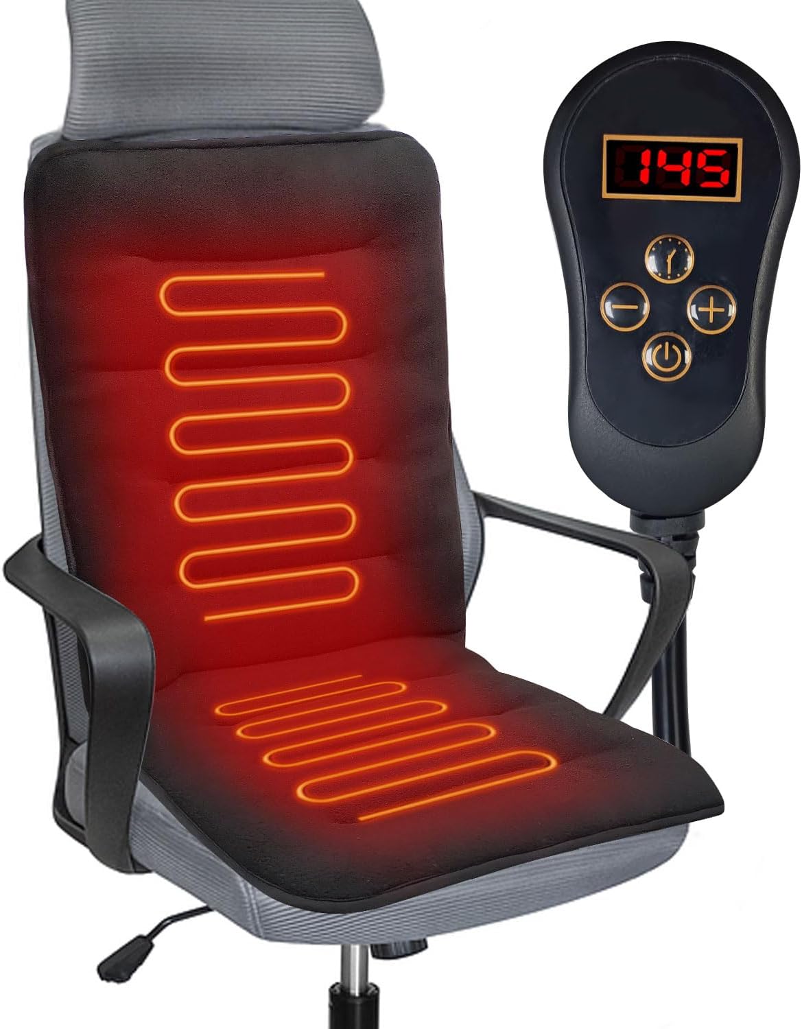 Mymyth Heated Seat Cushion for Office Chair - Thick and Soft Warm Seat Cover in Winter- Easy Controller to Relieve Fatigue and Reduce Stress - Comfortable Heating Pad with Power Adapter for Home Etc.