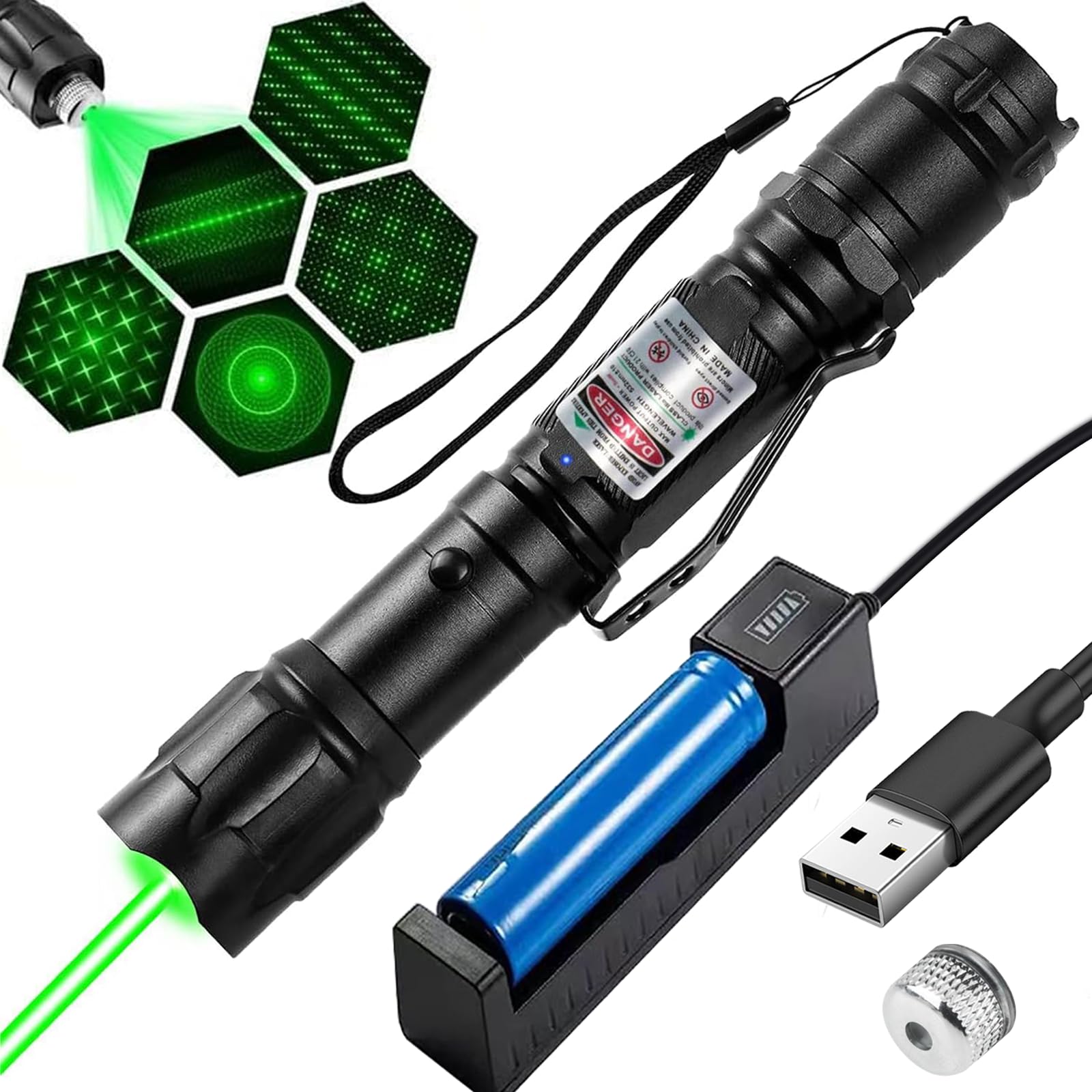 Powerful LED Green Laser Pointer, Rechargeable Laser Light Pen, 5000m Long Range, Portable Metal Body Waterproof Flashlight for Presentation, Stargazing, Outdoor & Camping-image-1
