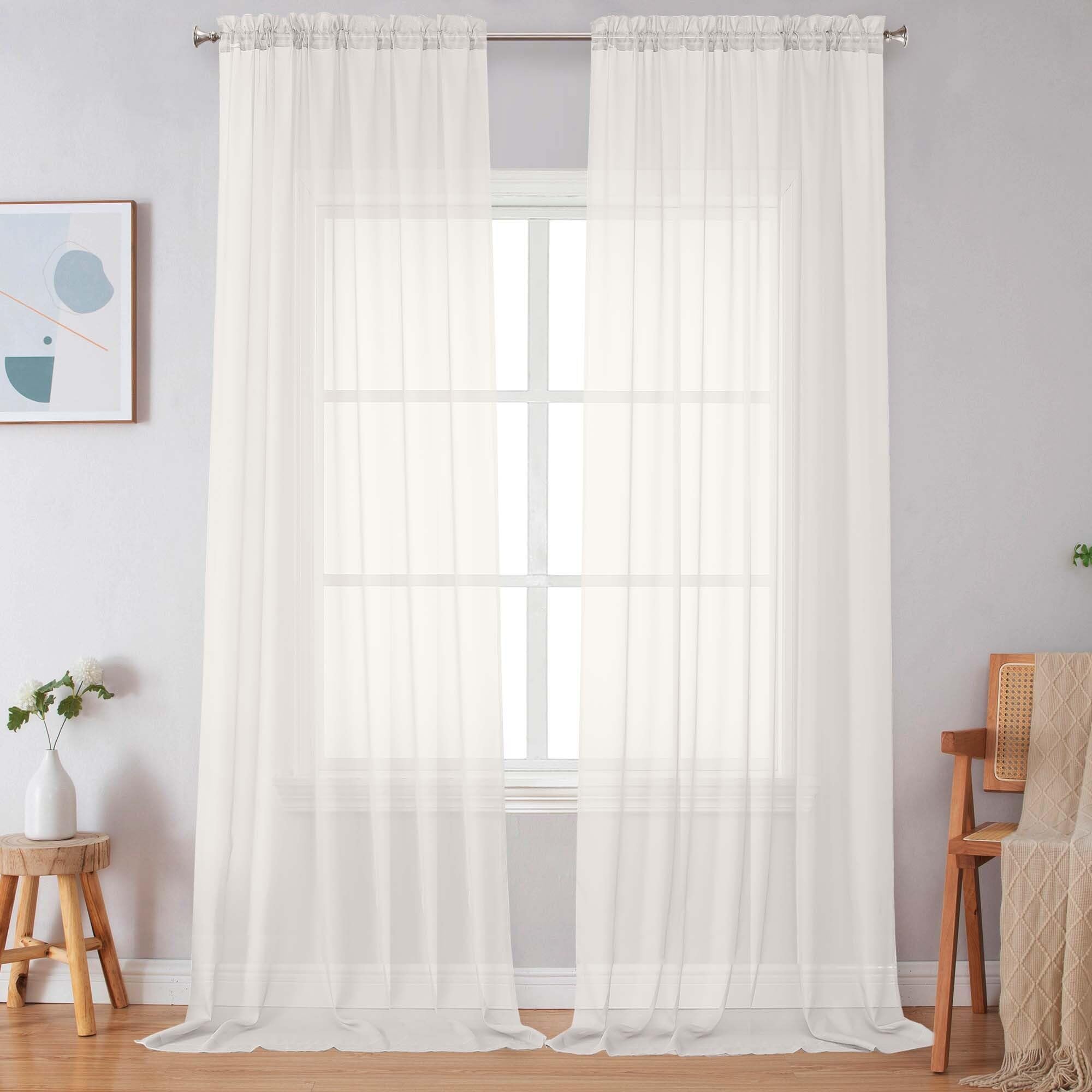 Simplebrand Ivory Sheer Curtains 120 Inches Long 2 Panels for Living Room