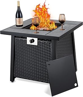 28 Inch Gas Fire Pit Outdoor Firepit Table, 50000BTU Rectangle Propane Fire Table with Lid & Lava Rock for Outside Garden Backyard Deck Patio, CSA Safety Certified
