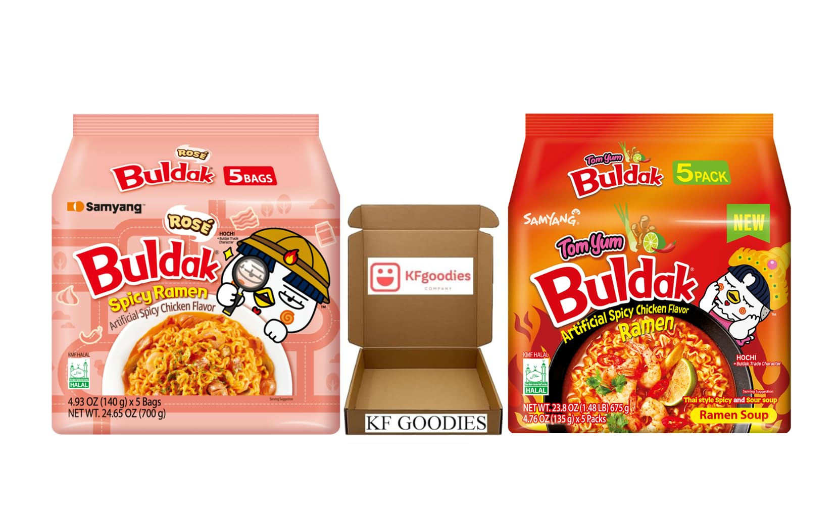 Samyang Buldak Hot Spicy Chicken Ramen Noodle Korean Stir-Fried Ramen (10 Pack, Rosé & Tom Yum) 5 Pack Each