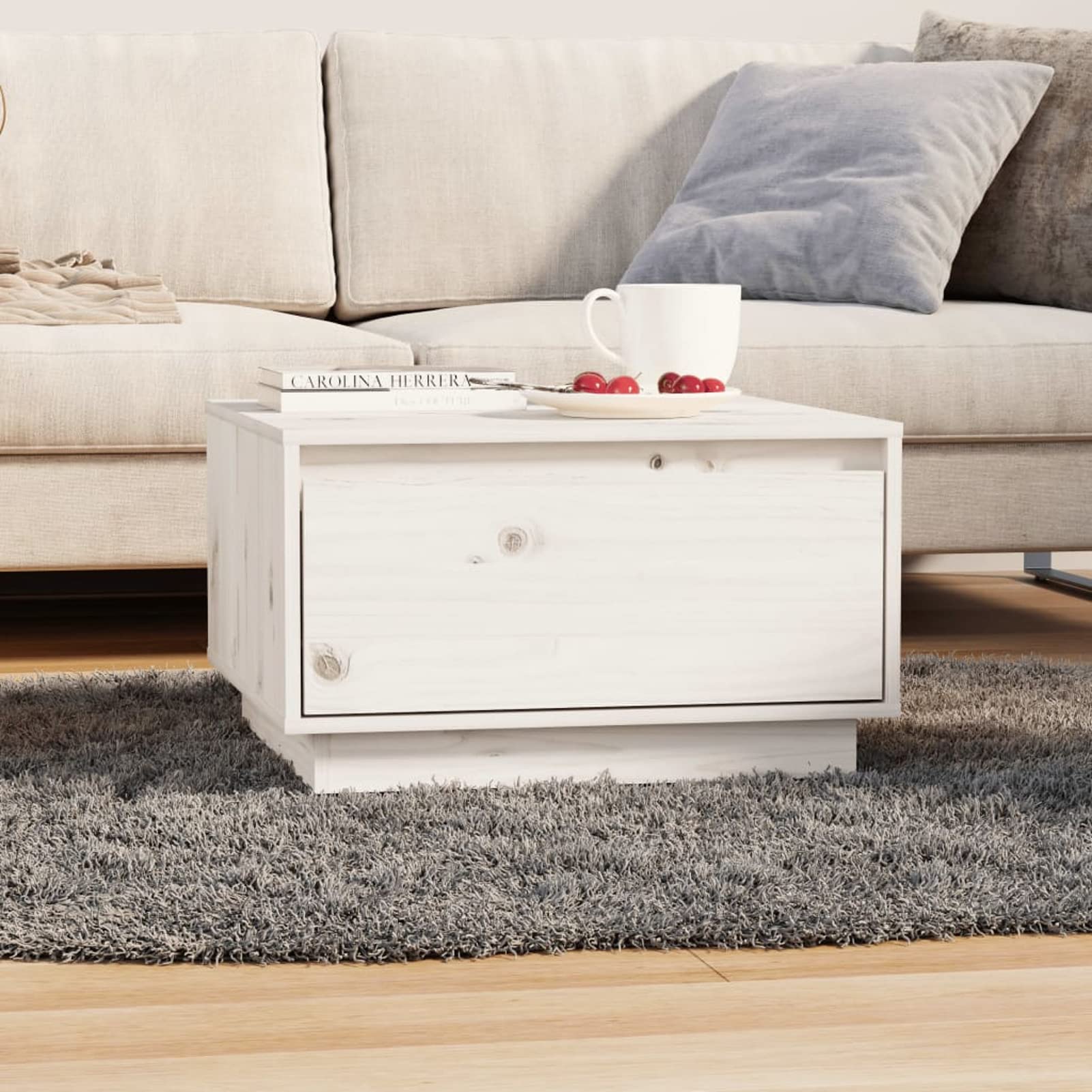 Homgoday Tavolino da caffè bianco 55 x 56 x 32 cm, in legno di pino massiccio, tavolino da tè per soggiorno, sala d'accoglienza degli ospiti, camera da letto e mobili da ufficio