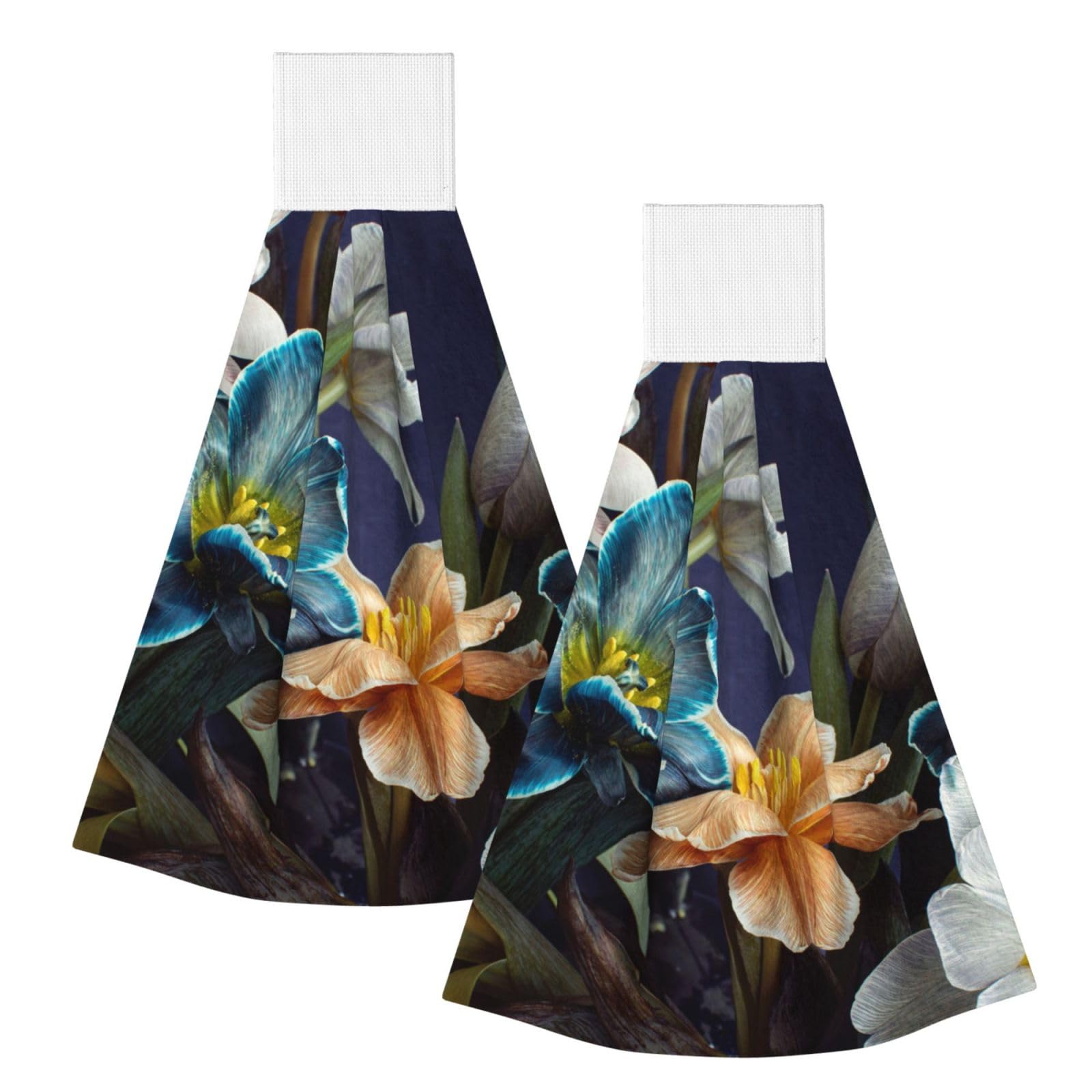 DOPKLNA Tulip Floral Pattern, 2 Pcs Hanging Coral Fiber Hand Towels for Bathroom, Absorbent Kitchen Towels