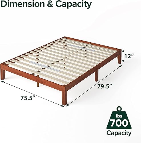 Miniatura 2 de Zinus - Cama de plataforma de madera de 12pulgadas, no necesita somier, soporte de listones de madera, acabado de cerezo, tamaño individual
