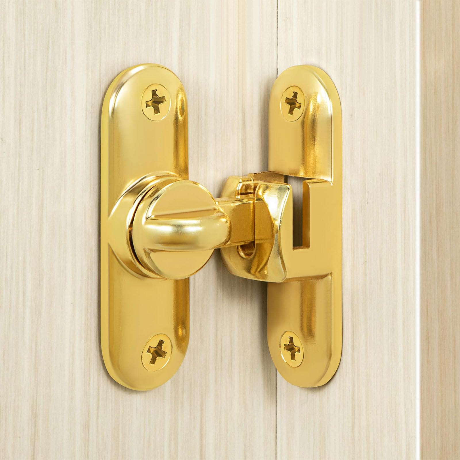 Degree Flip Barn Door Lock 90 Degree Door Lock Sliding Barn Hardware Security Door Latch Zinc Alloy Doors Lock Latch for 90 and 180 for Pet,Bathroom (Gold)