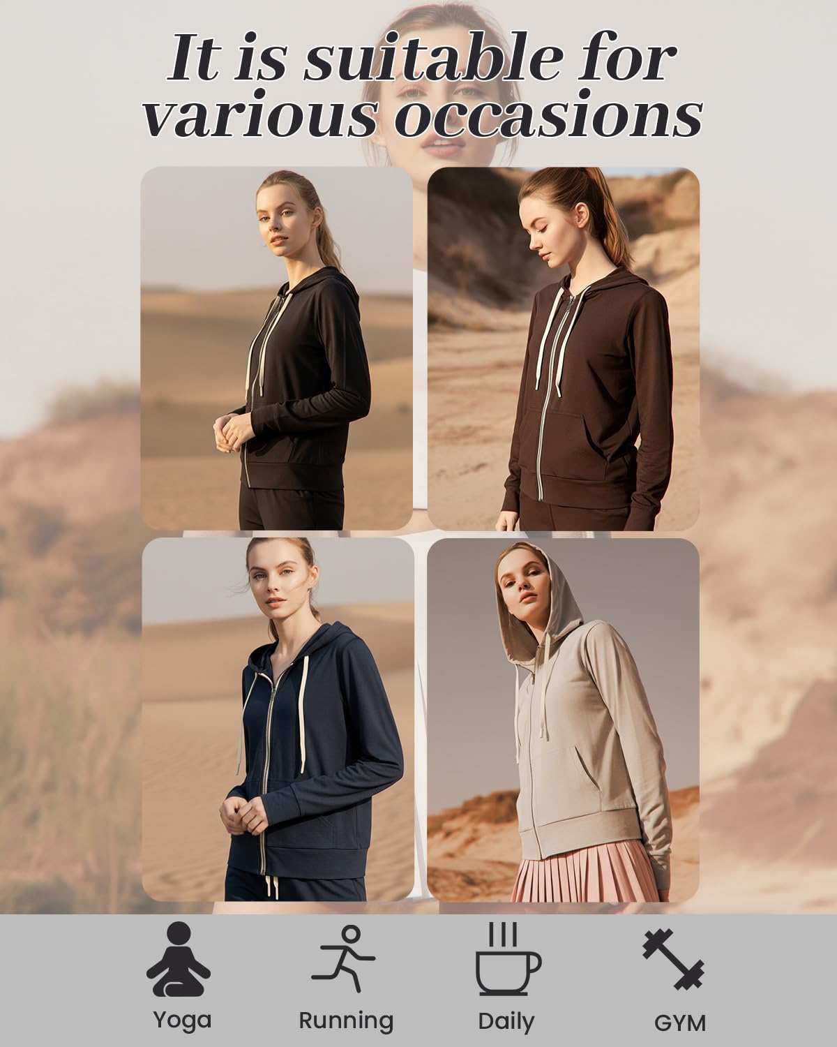 Women's Stretch Athletic Full Zip Hoodie - Kangaroo Pockets, Comfort Workout Jacket for Active & Relaxed Days
