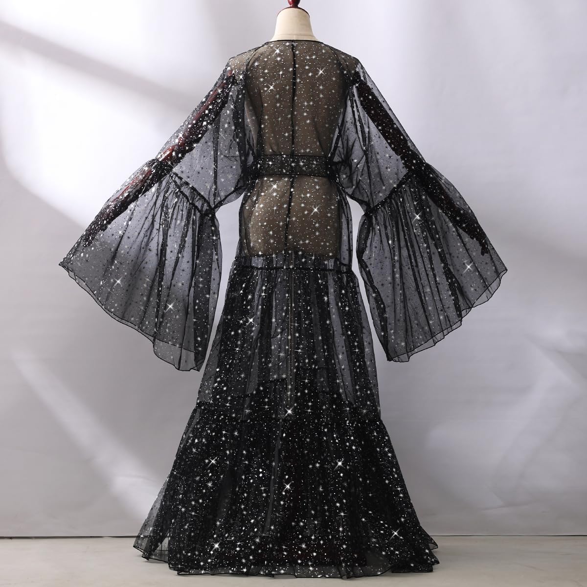 BPURB Damen Drag Queen Organza Glockenärmel Bademantel Morgenmantel Umstandskleid Fotoshooting Kimono Cardigan Bikini Cover Up
