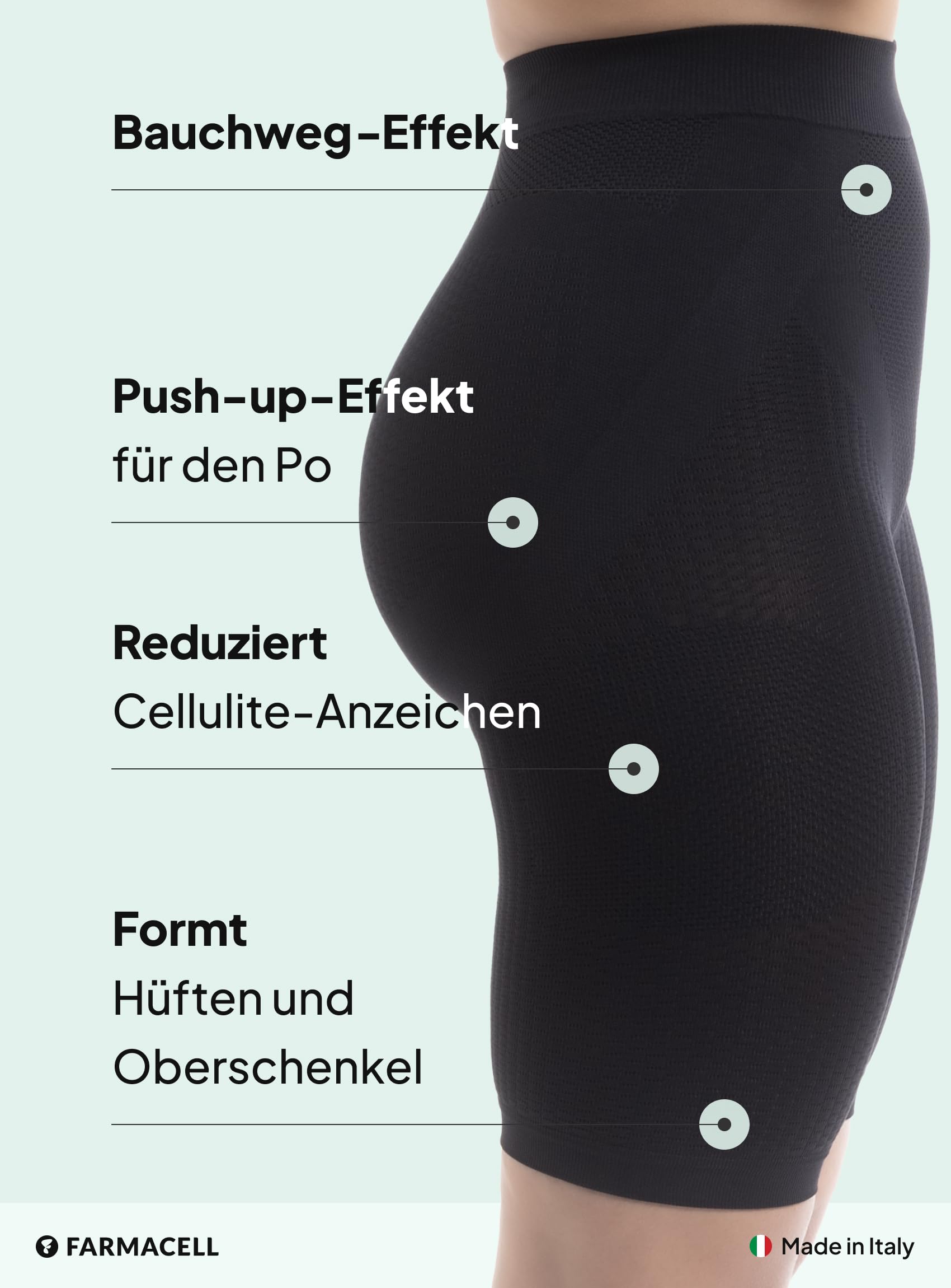 FarmaCell Damen Shapewear Anti-Cellulite Shorts, Bauchweg, Push-Up-Po, Made in Italy, 312